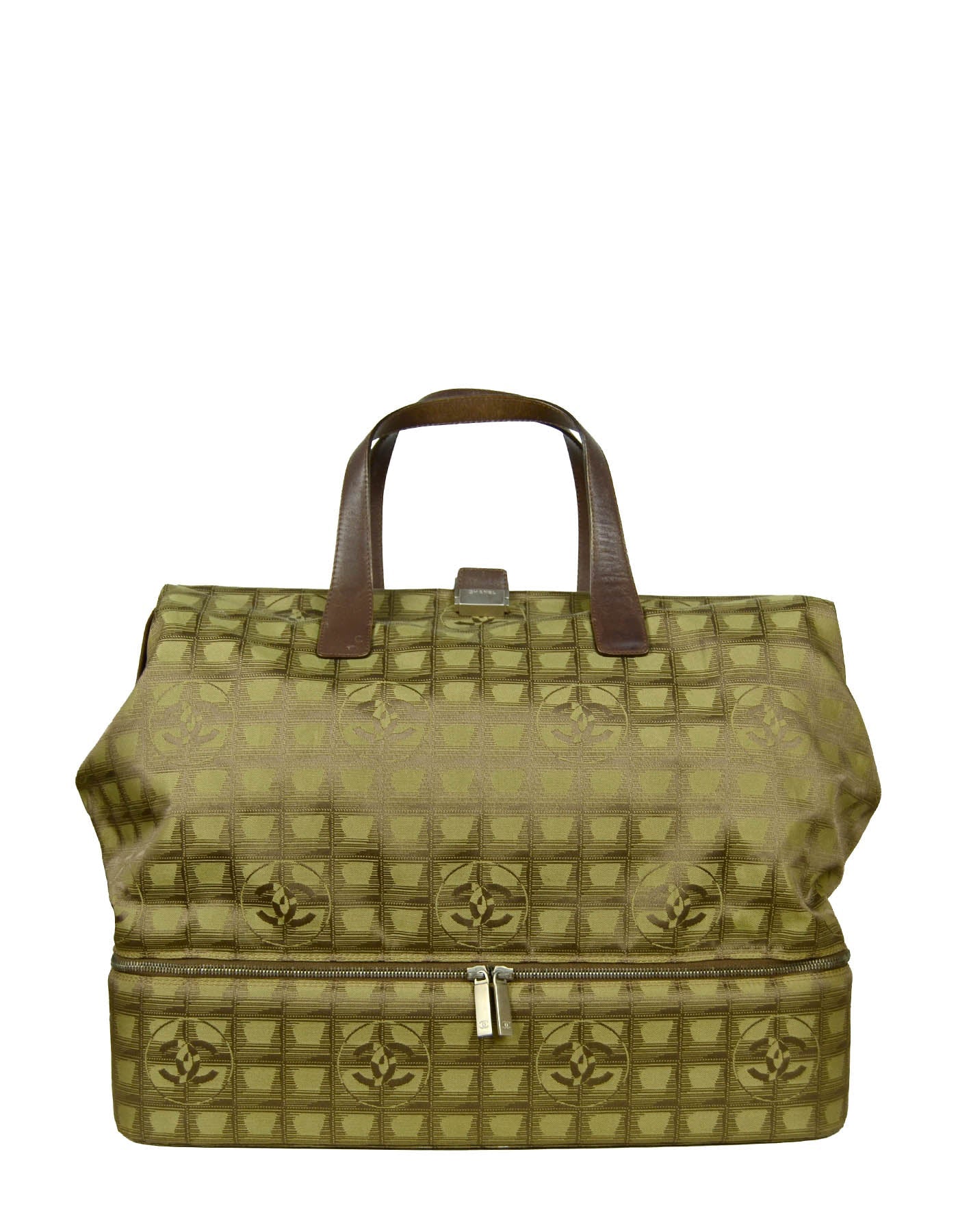 Chanel Khaki Logo Printed Travel Ligne Frame Women Shoes
