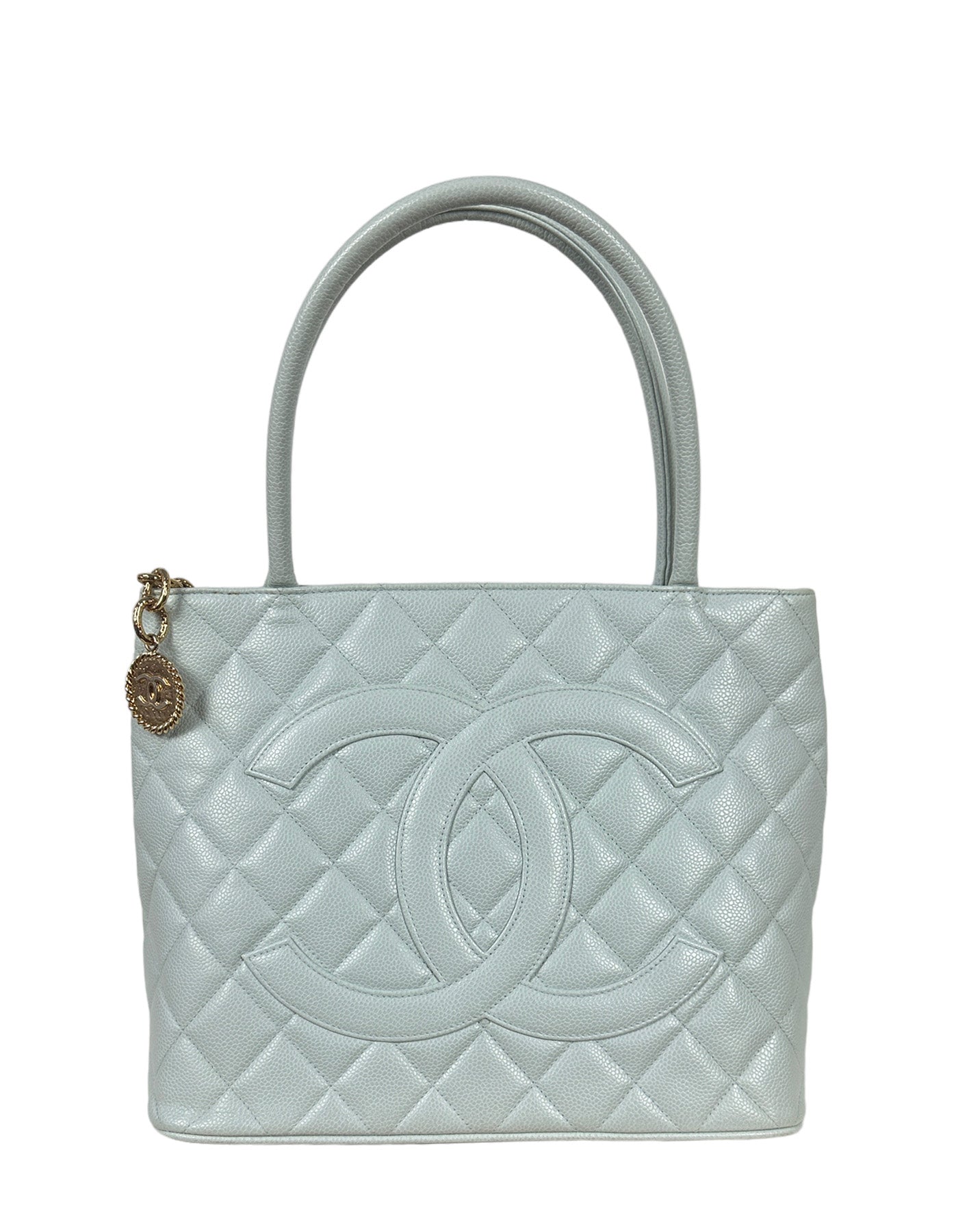 Chanel Light Blue Caviar Leather CC Medallion Women Shoes