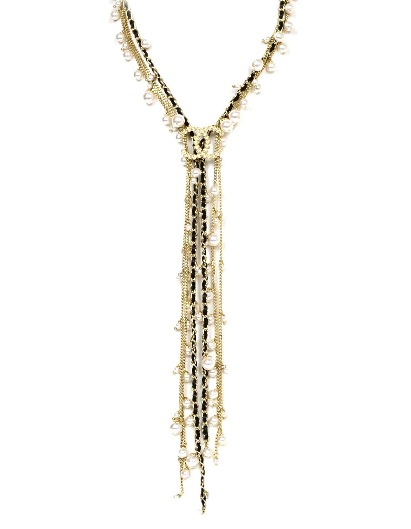 Chanel Goldtone Multistrand Faul Pearl Cc Y Necklace