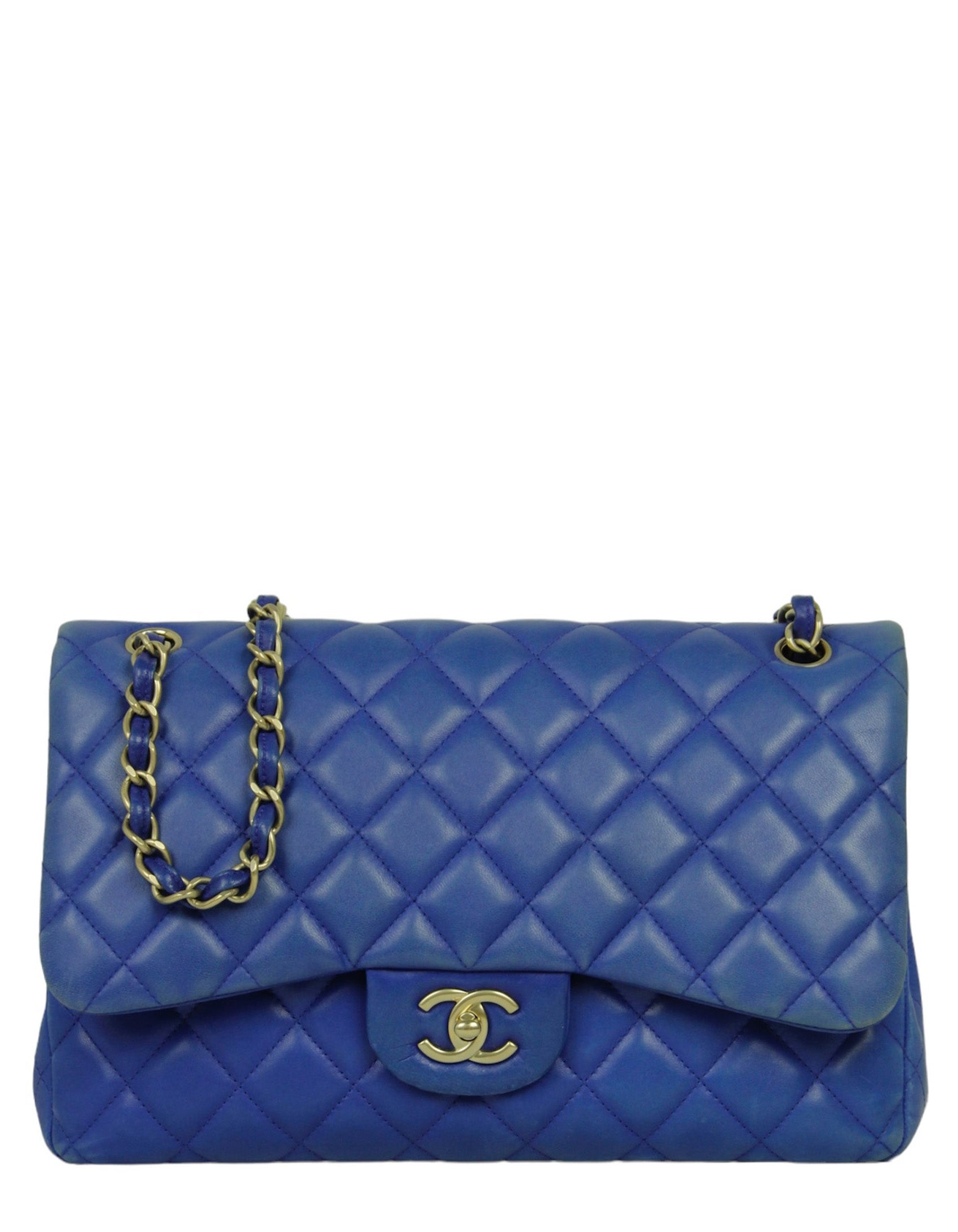 Chanel Blue Lambskin Double Flap Jumbo Women Shoes