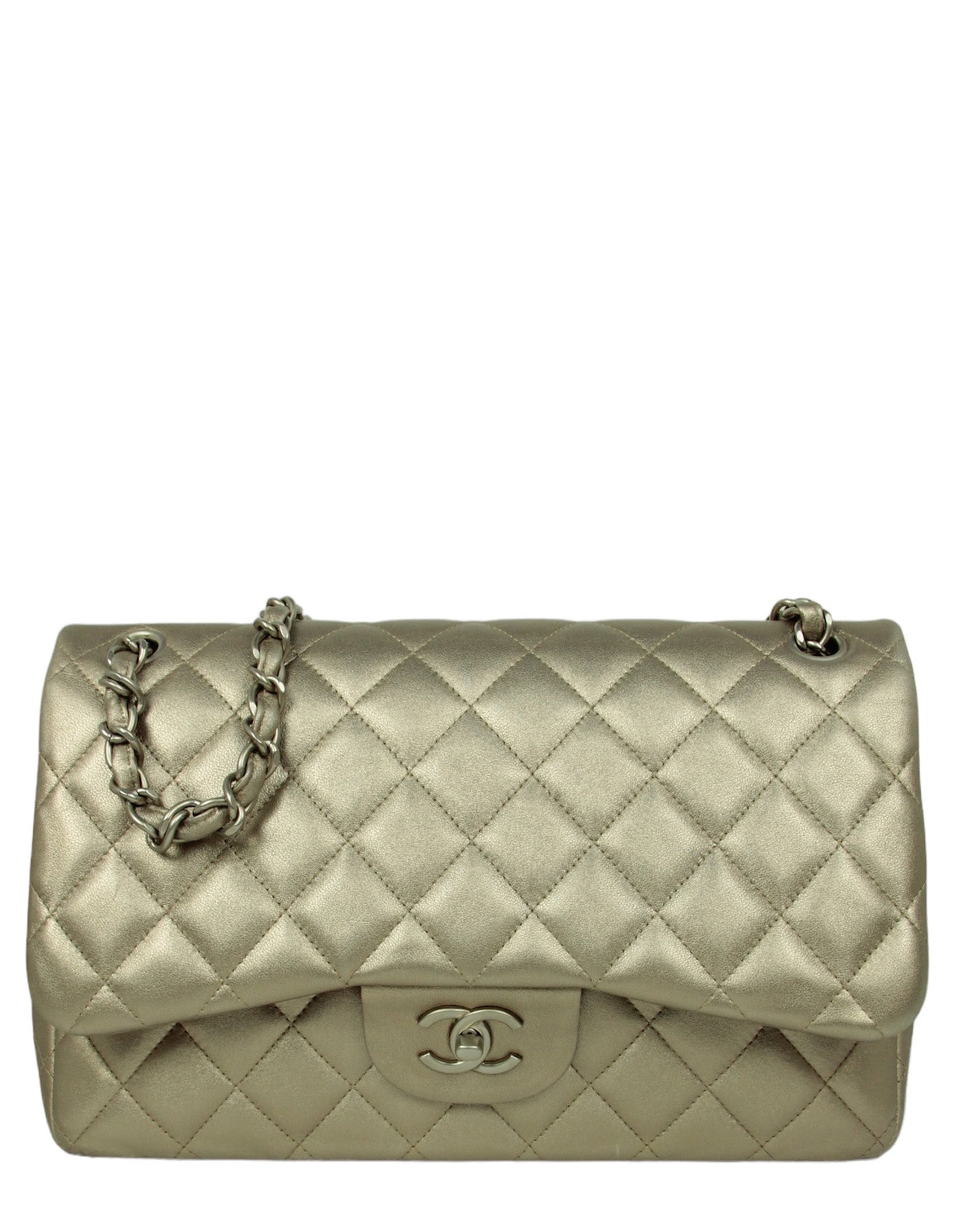 Chanel Gold Lambskin Double Flap Jumbo Women Shoes
