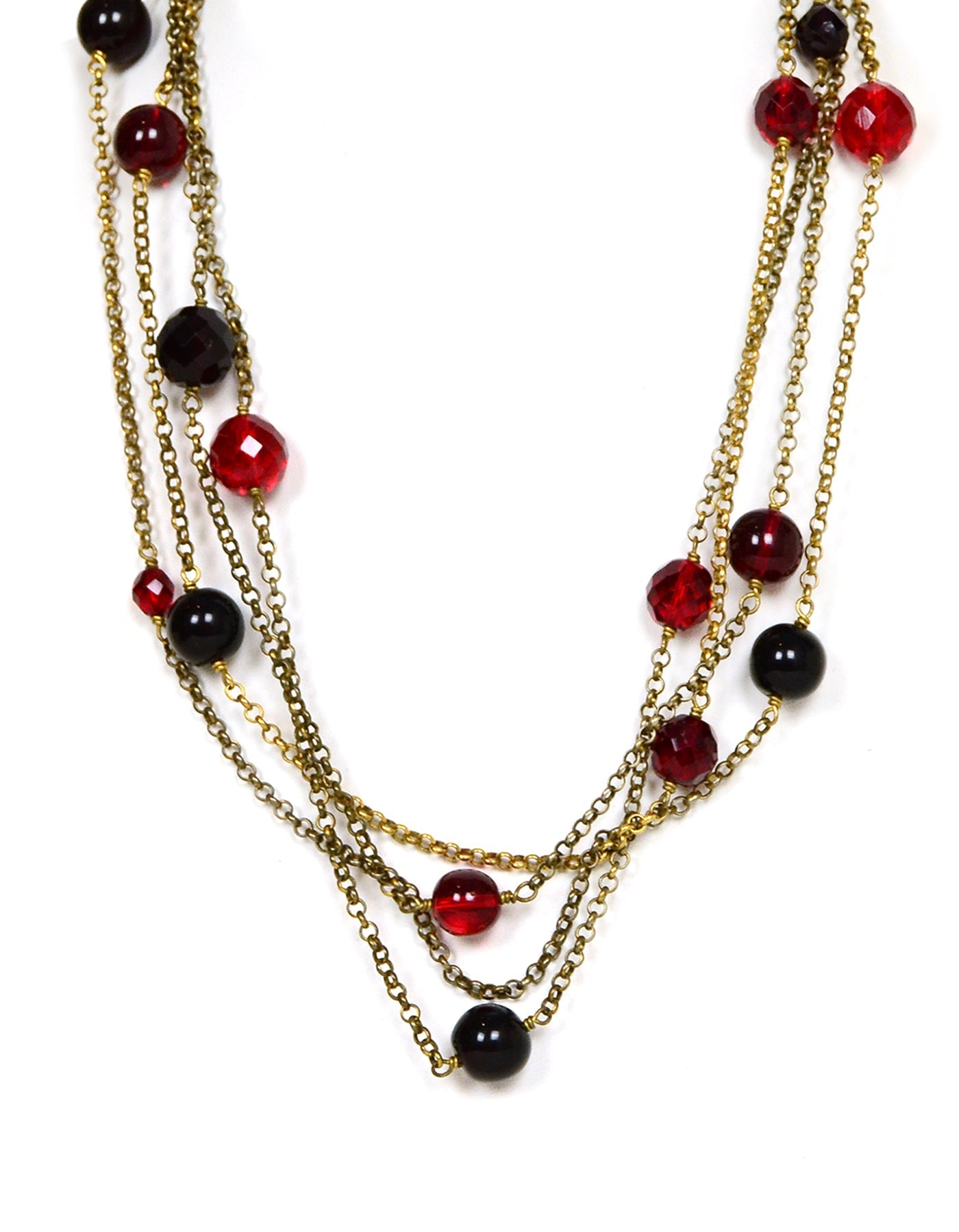 Chanel Red Gripoix & Crystal Goldtone 92" Necklace