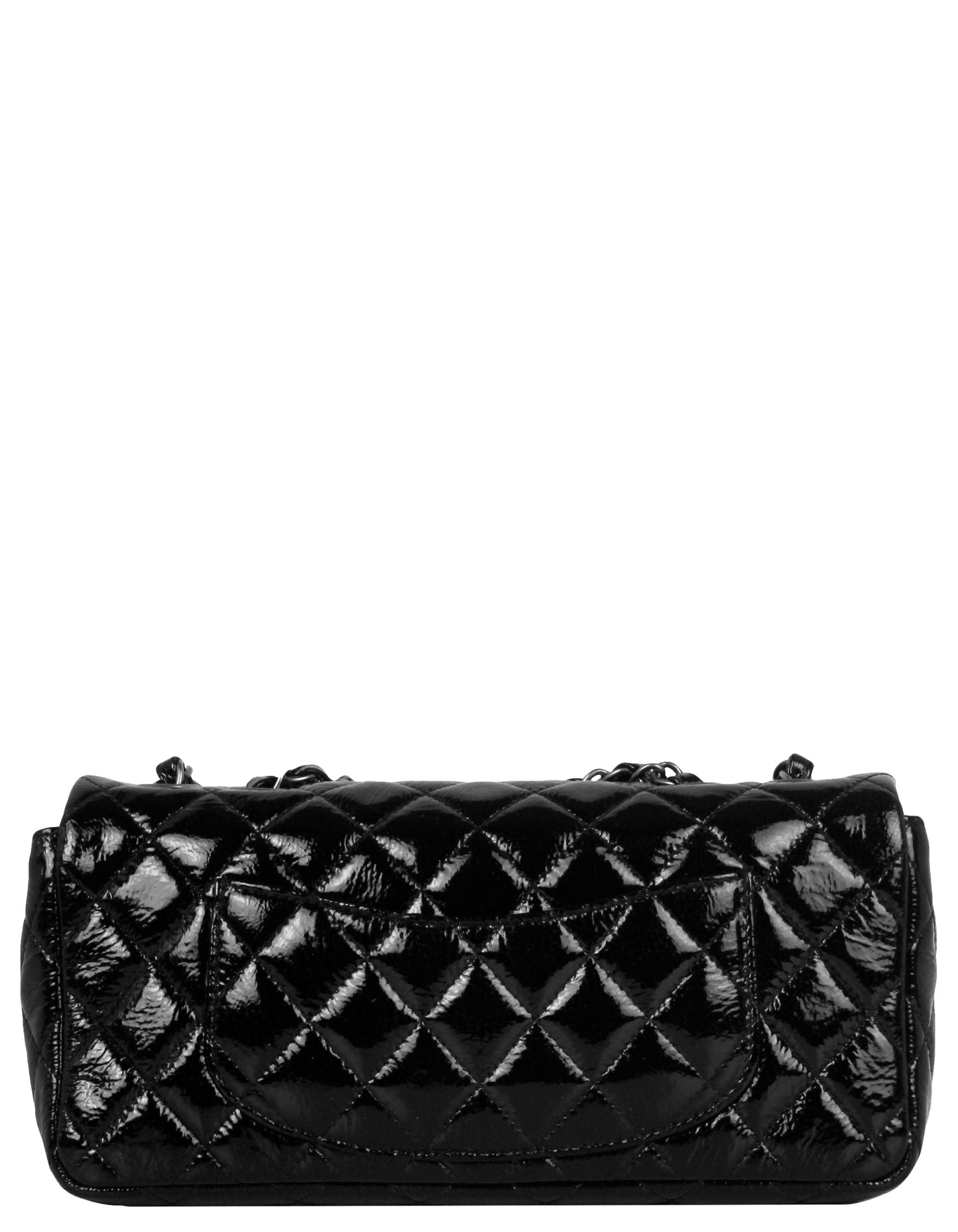 Chanel Black Distressed Patent Quilted East West Flap Women Shoes