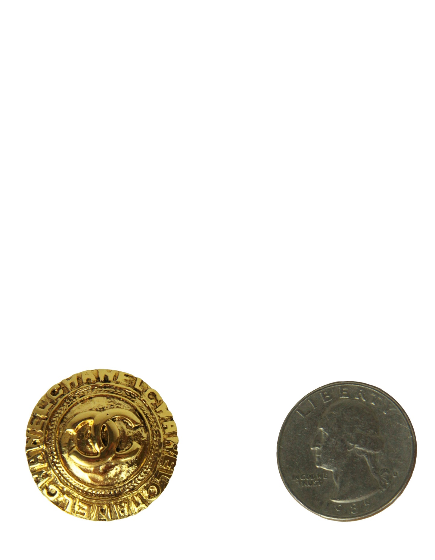 Chanel   Goldtone 1" CC Button Clip-On Earrings