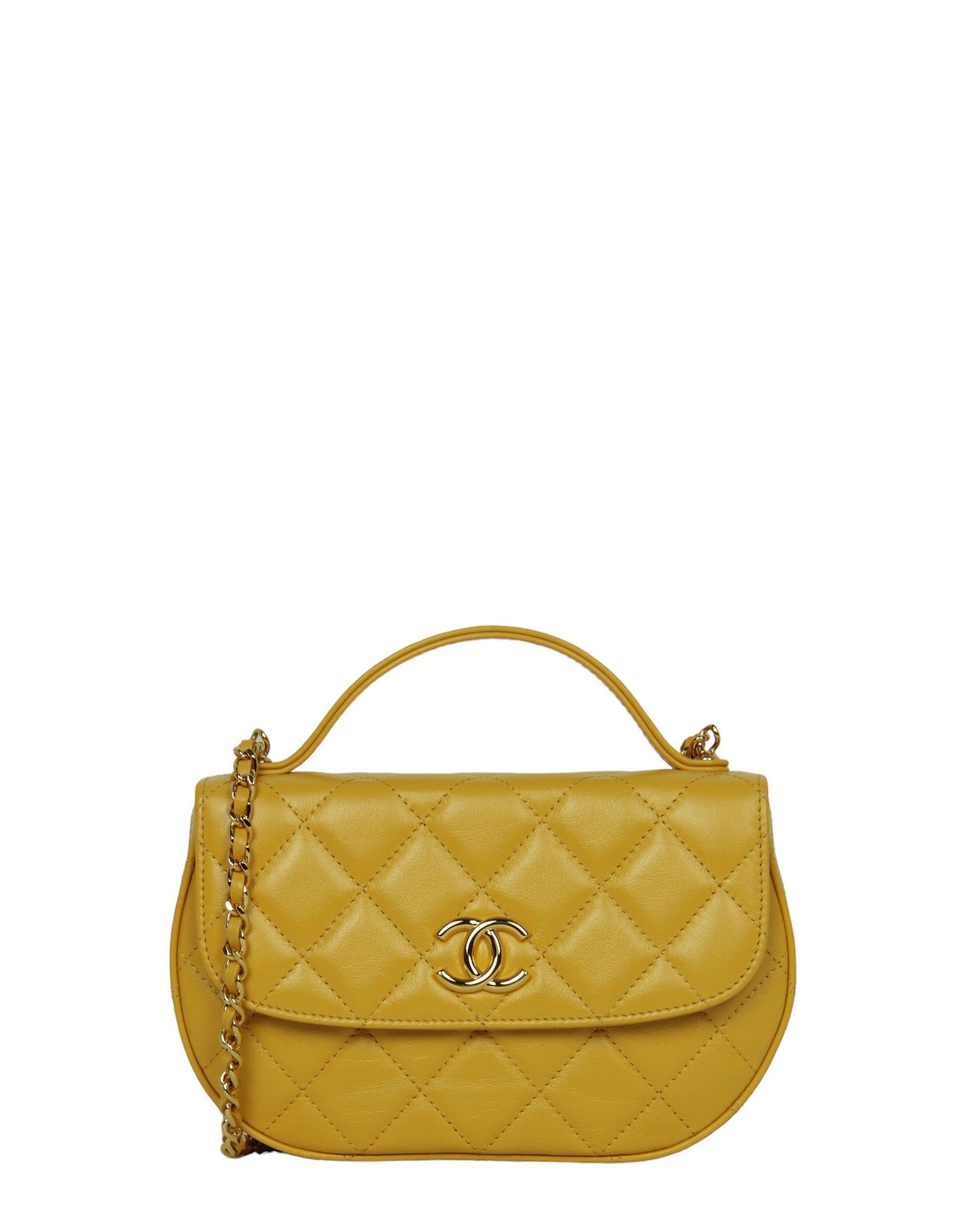 Chanel Mustard Yellow Lambskin Quilted Handle Women Shoes