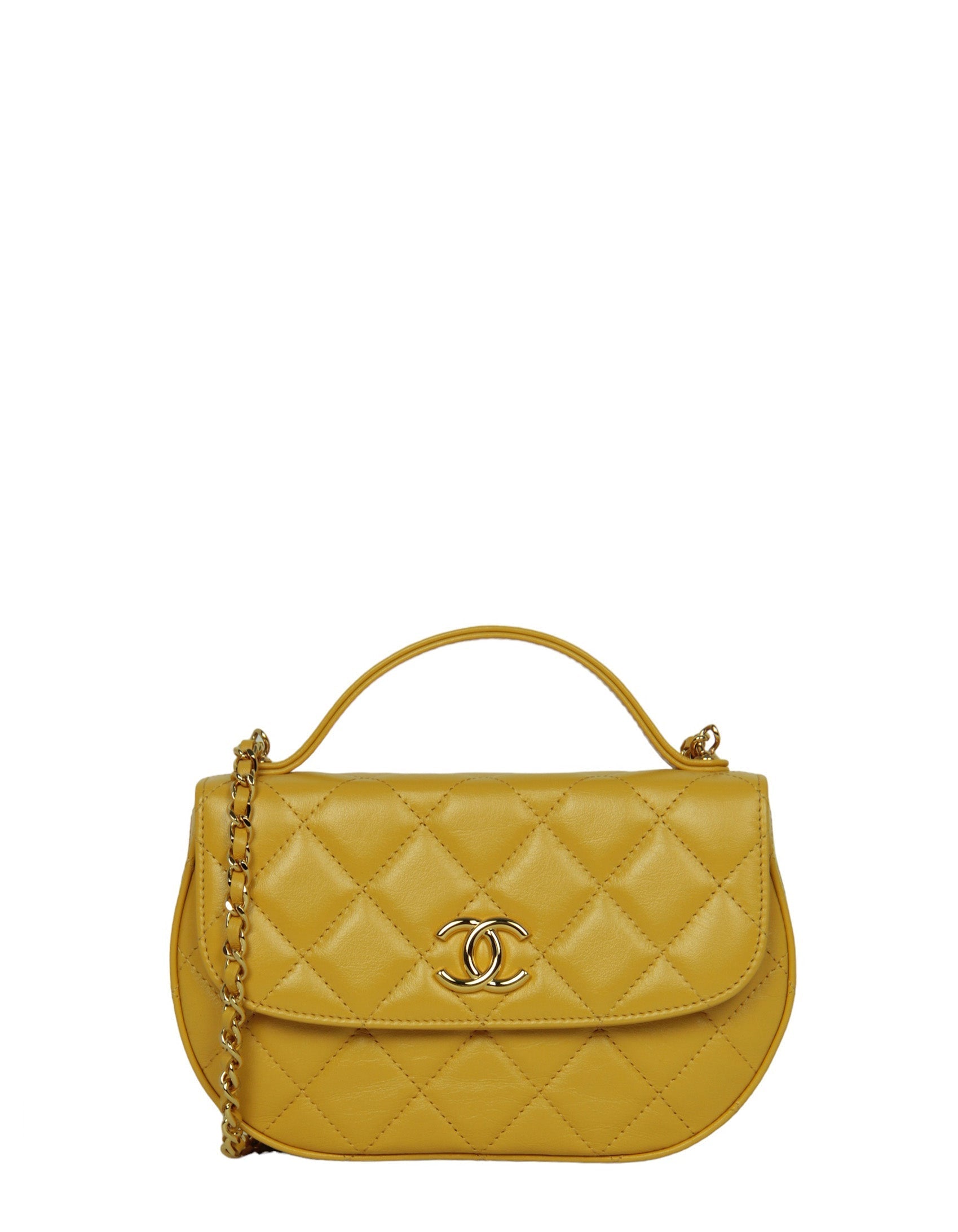 Chanel Mustard Yellow Lambskin Quilted Handle Women Shoes