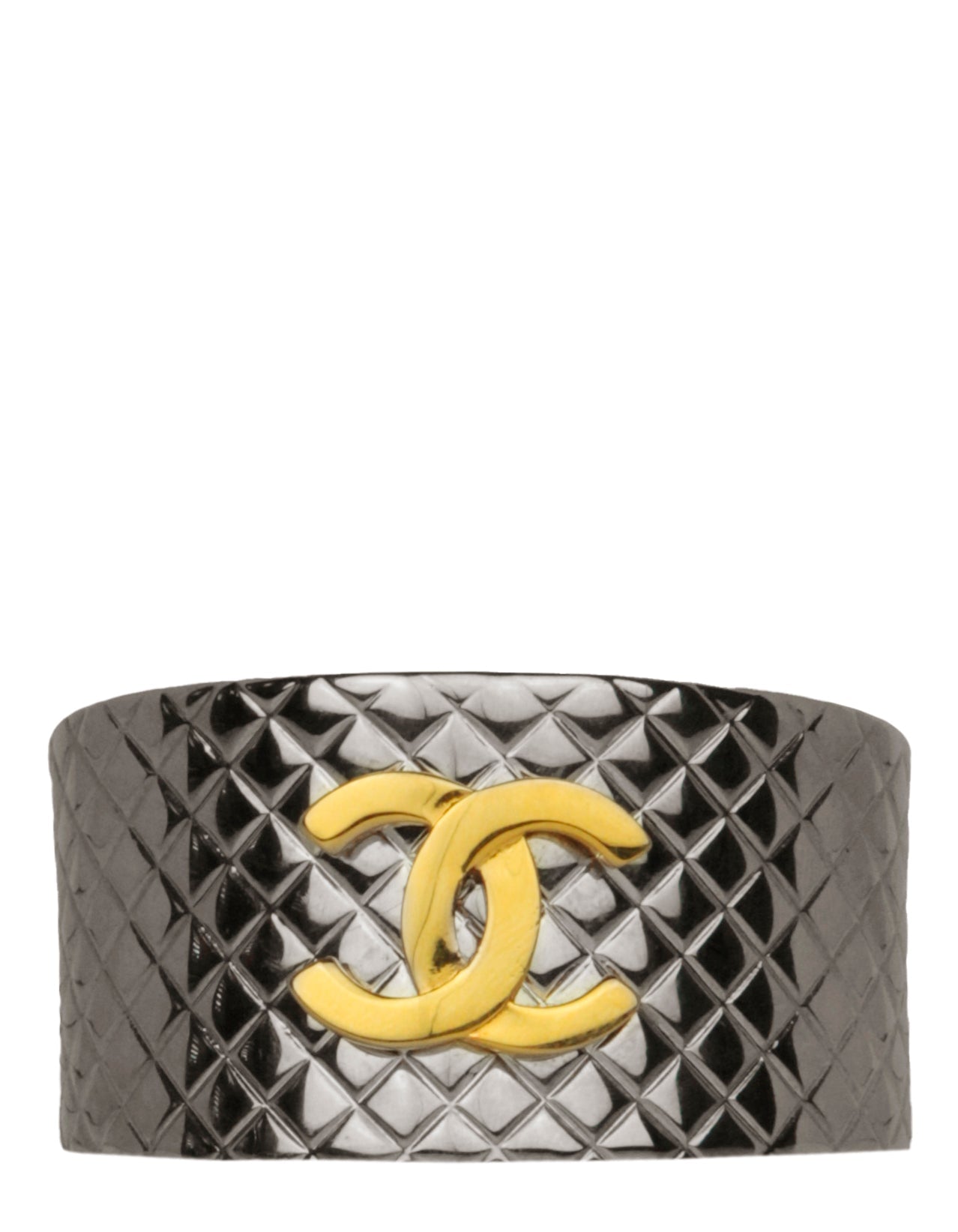 Chanel '90S Silver Quilted CC Cuff Bracelet