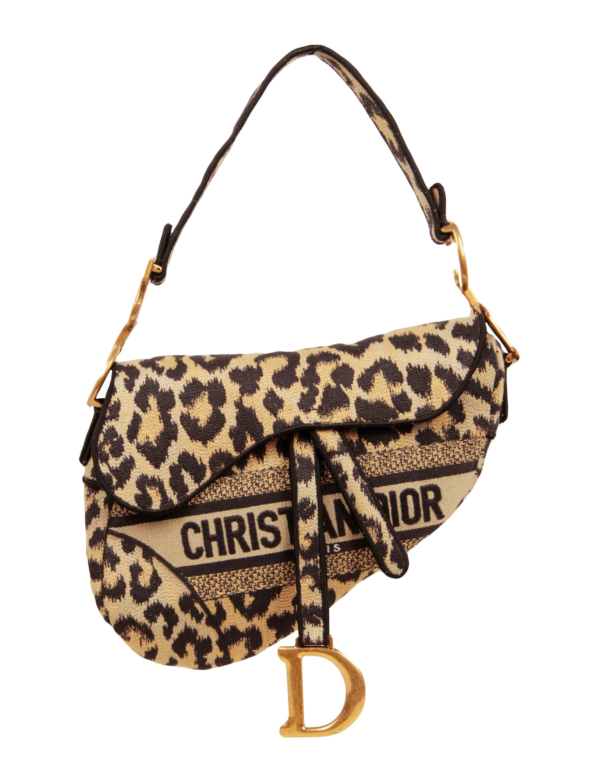 Dior Handbag Christian Mizza Embroidery Leopard Print Saddle Bag Canvas Monogram Shoulder Bag