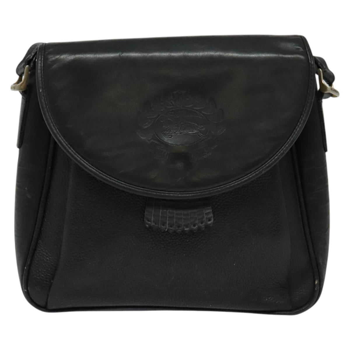 Burberry Label Shoulder Bag Leather Black Blue