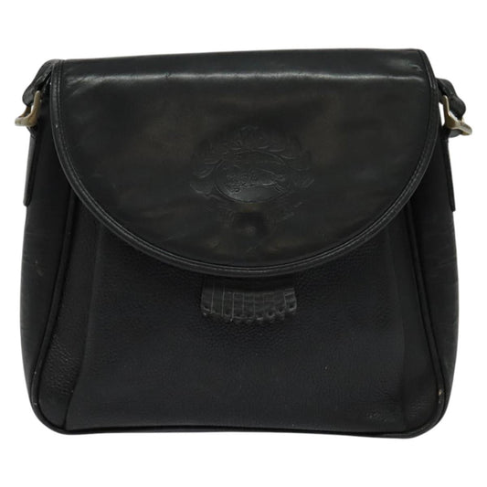 Burberry Label Shoulder Bag Leather Black Blue