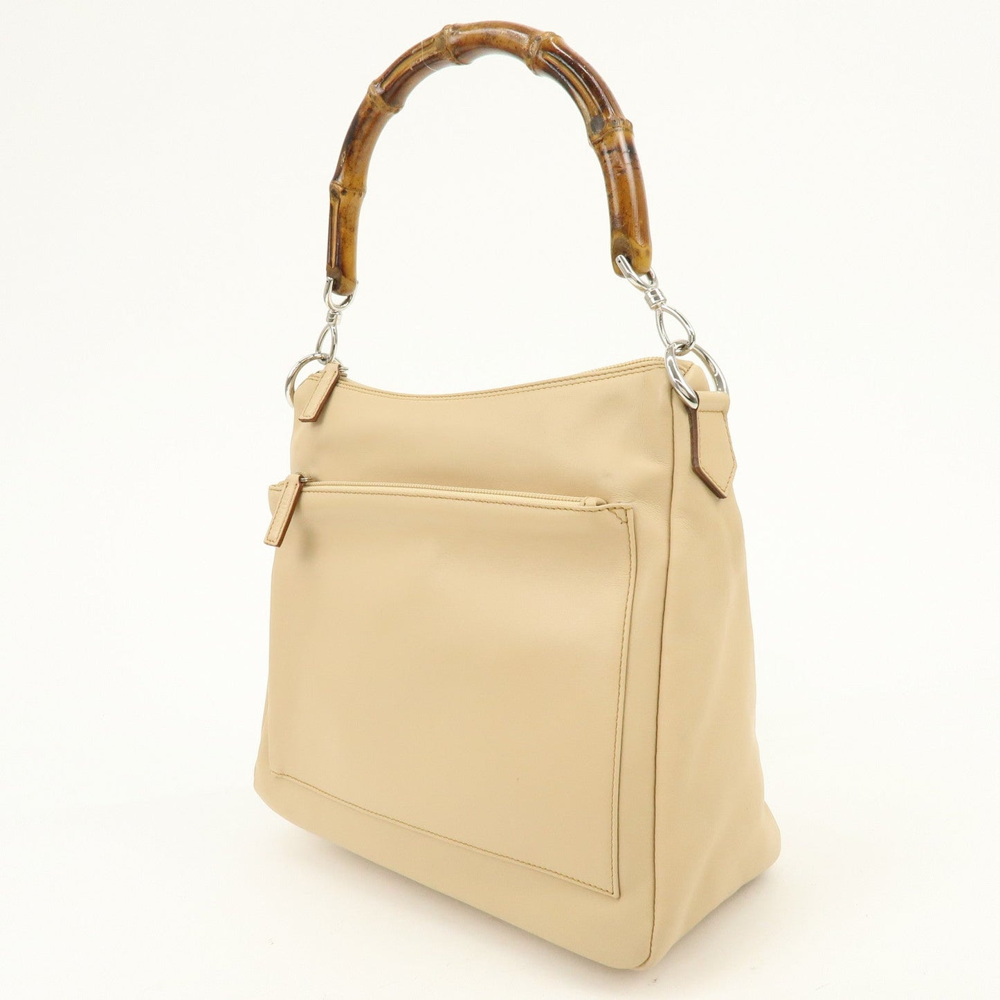 GUCCI Bamboo Leather Shoulder Bag Hand Bag Beige 000?3509?002122