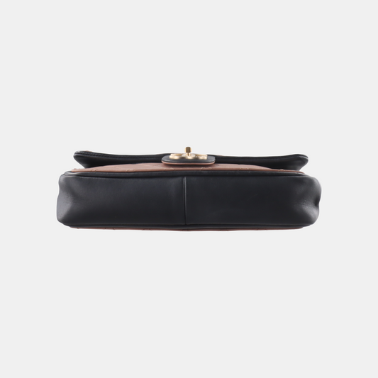 Chanel Classic Flap Calfskin Nude Trim Black Pink Leather Shoulder Bag