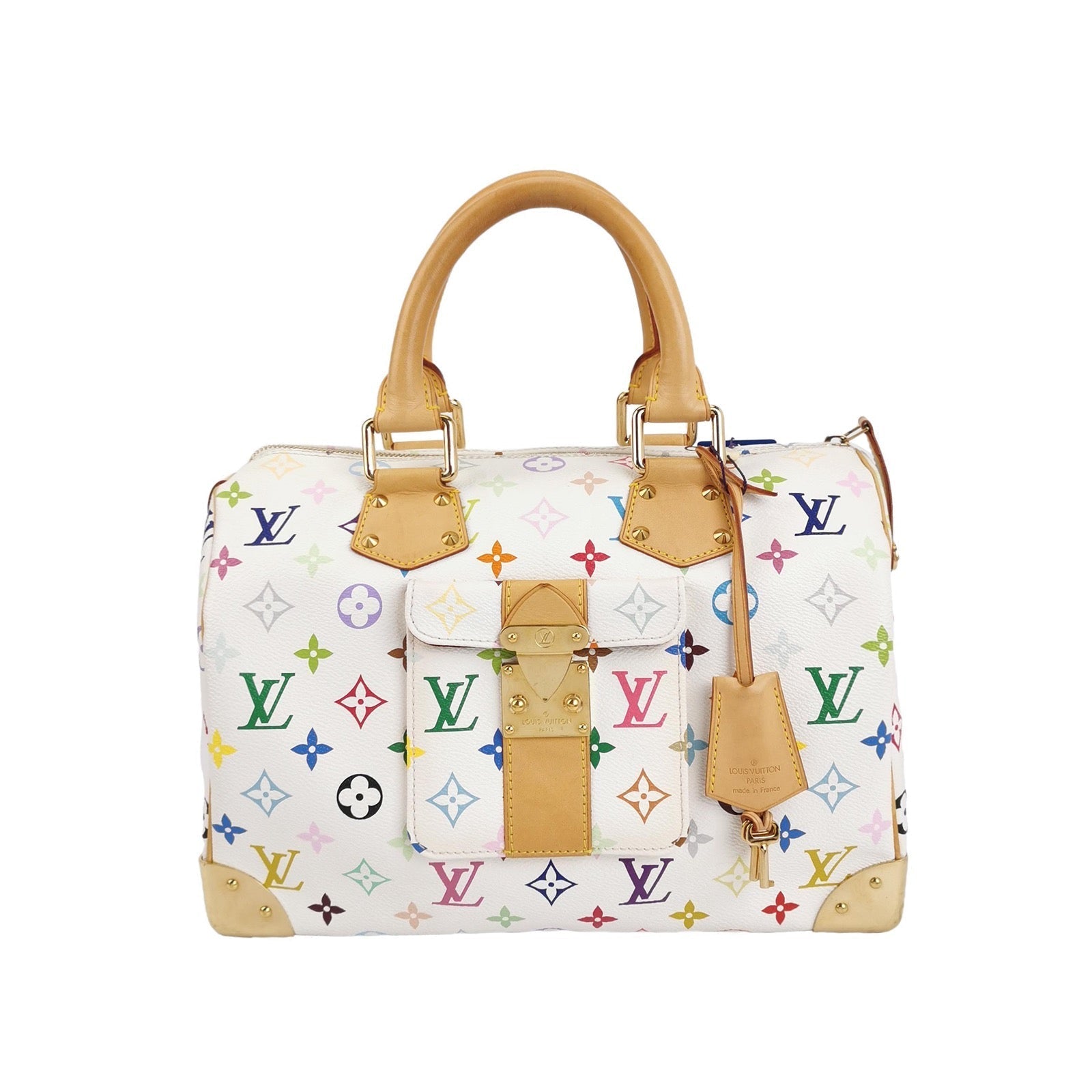 Louis Vuitton x Takashi Murakami Speedy 30 Lock Multicolor White Handbag Multicolor 15