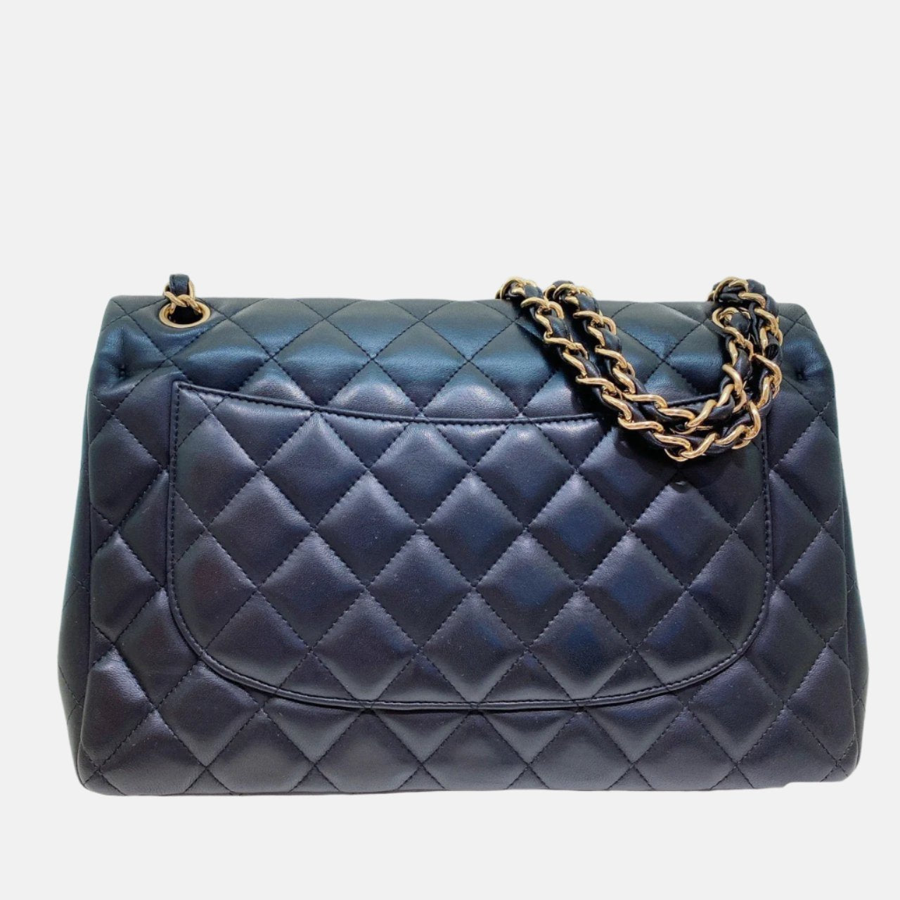 Chanel Classic Flap Jumbo Lambskin Double Flap Black Gold Leather Handbag