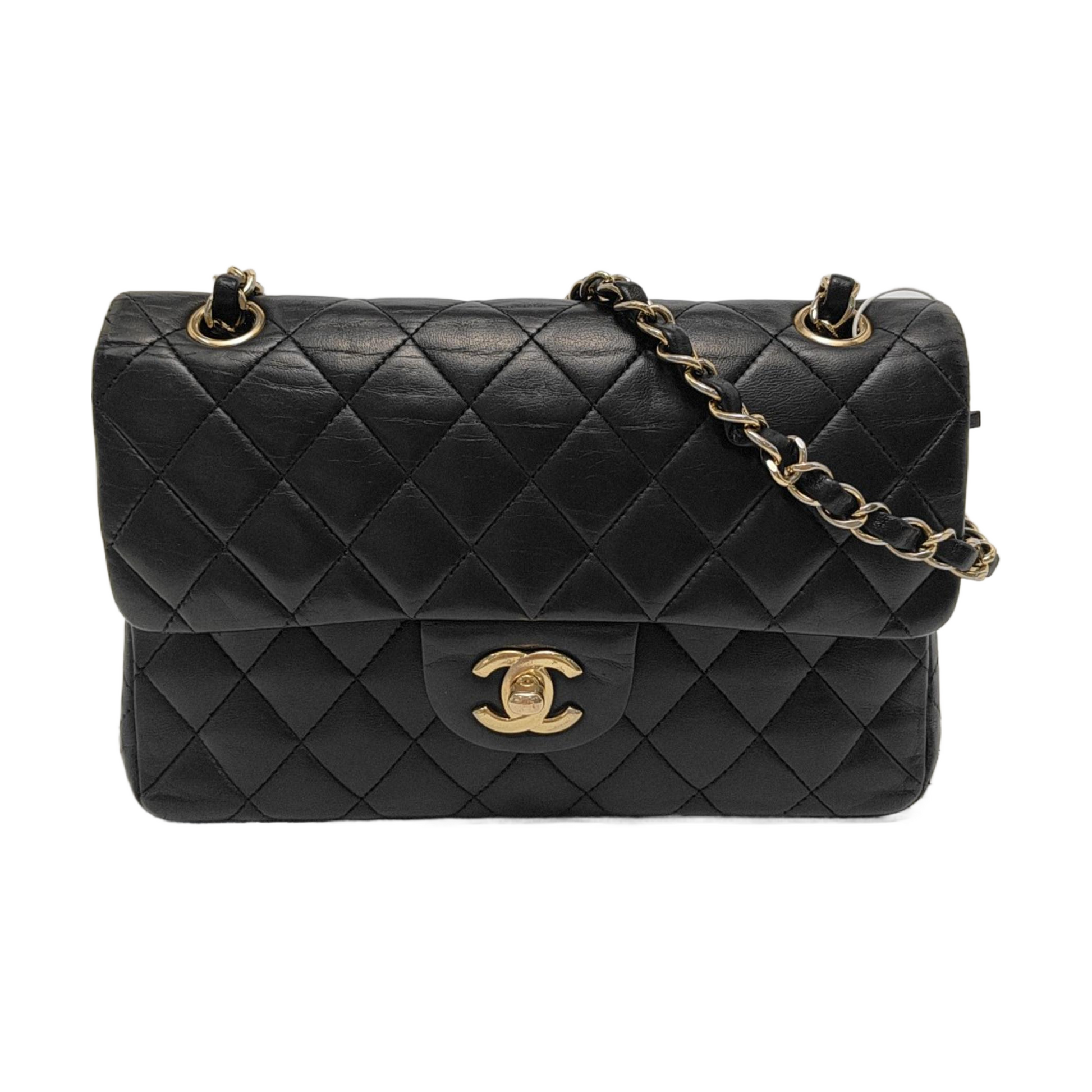 Chanel Classic Flap Lambskin Hardware Black Gold Small Leather Handbag