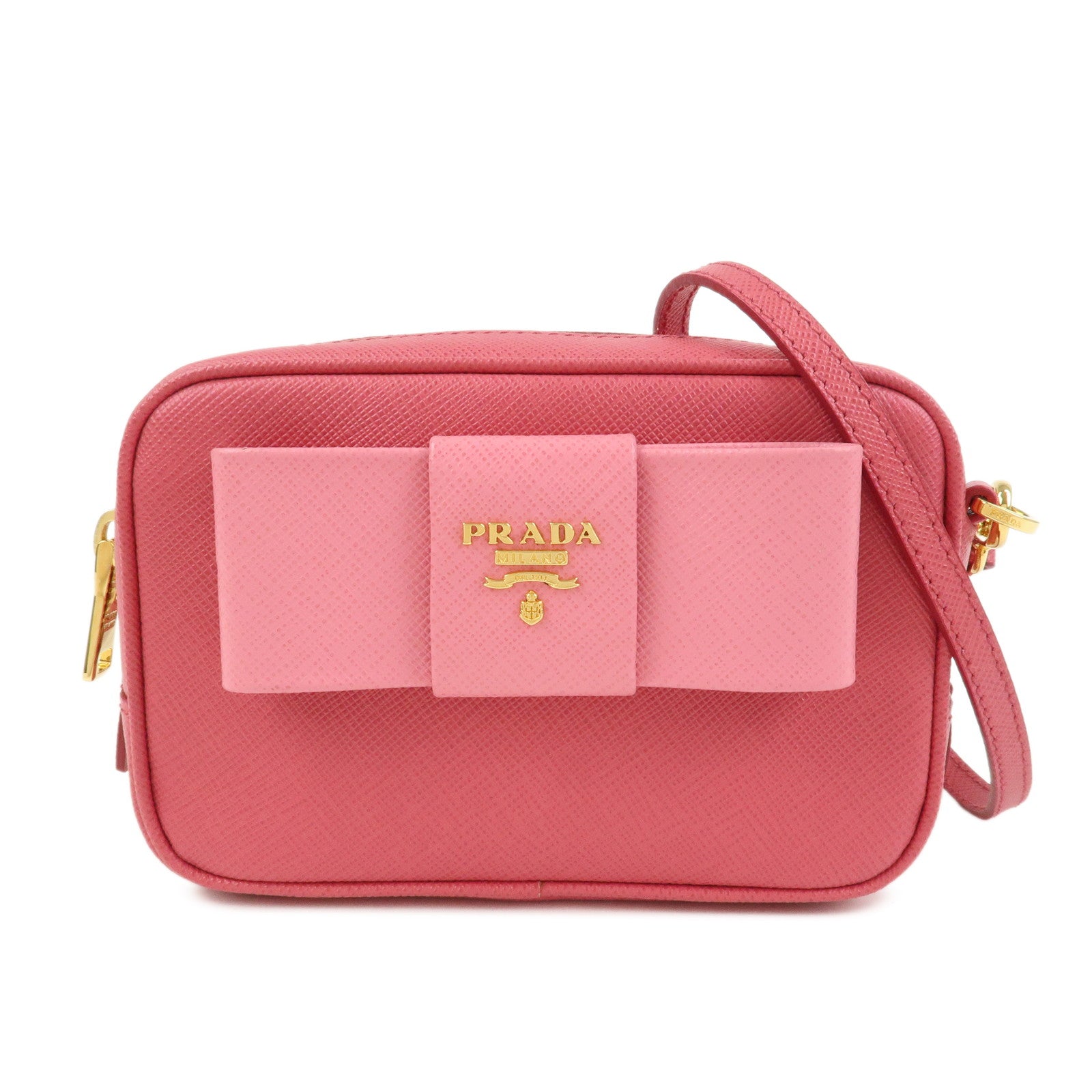 Shoulder Bag Ribbon Camera Leather Saffiano Pink