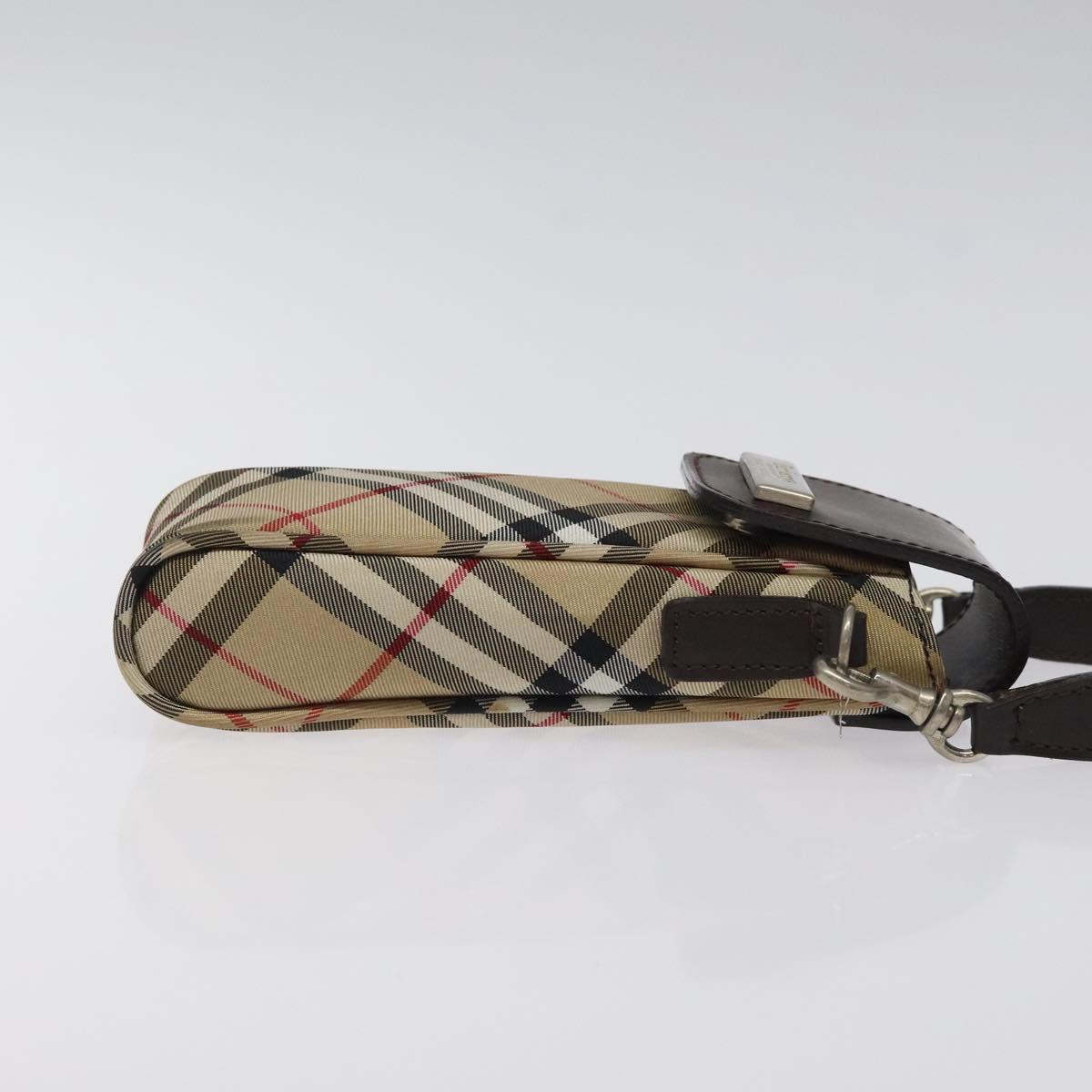 Burberry Label Clutch Bag Nylon Beige Blue