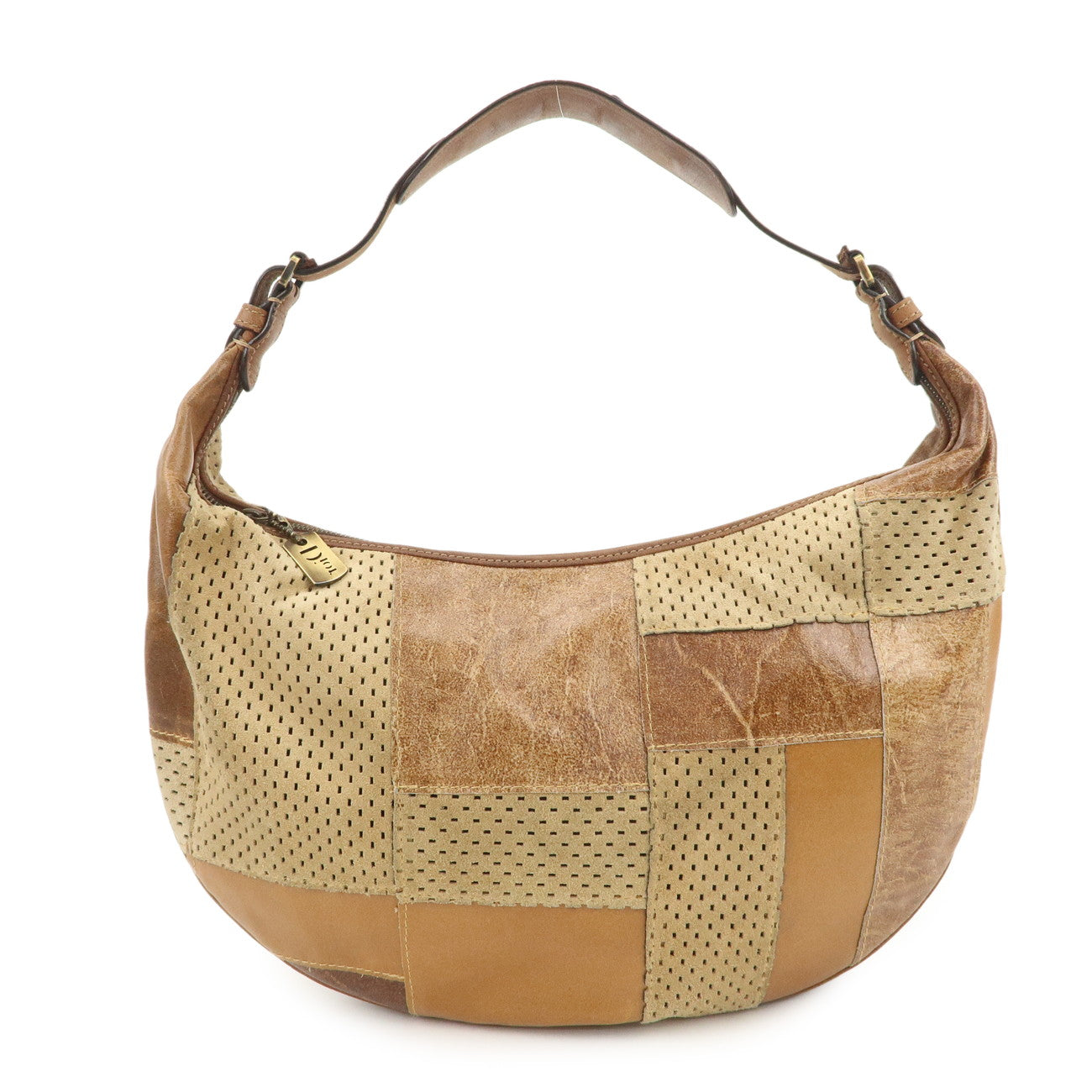 Dior Shoulder Bag Christian Hand Bag Leather Brown Beige