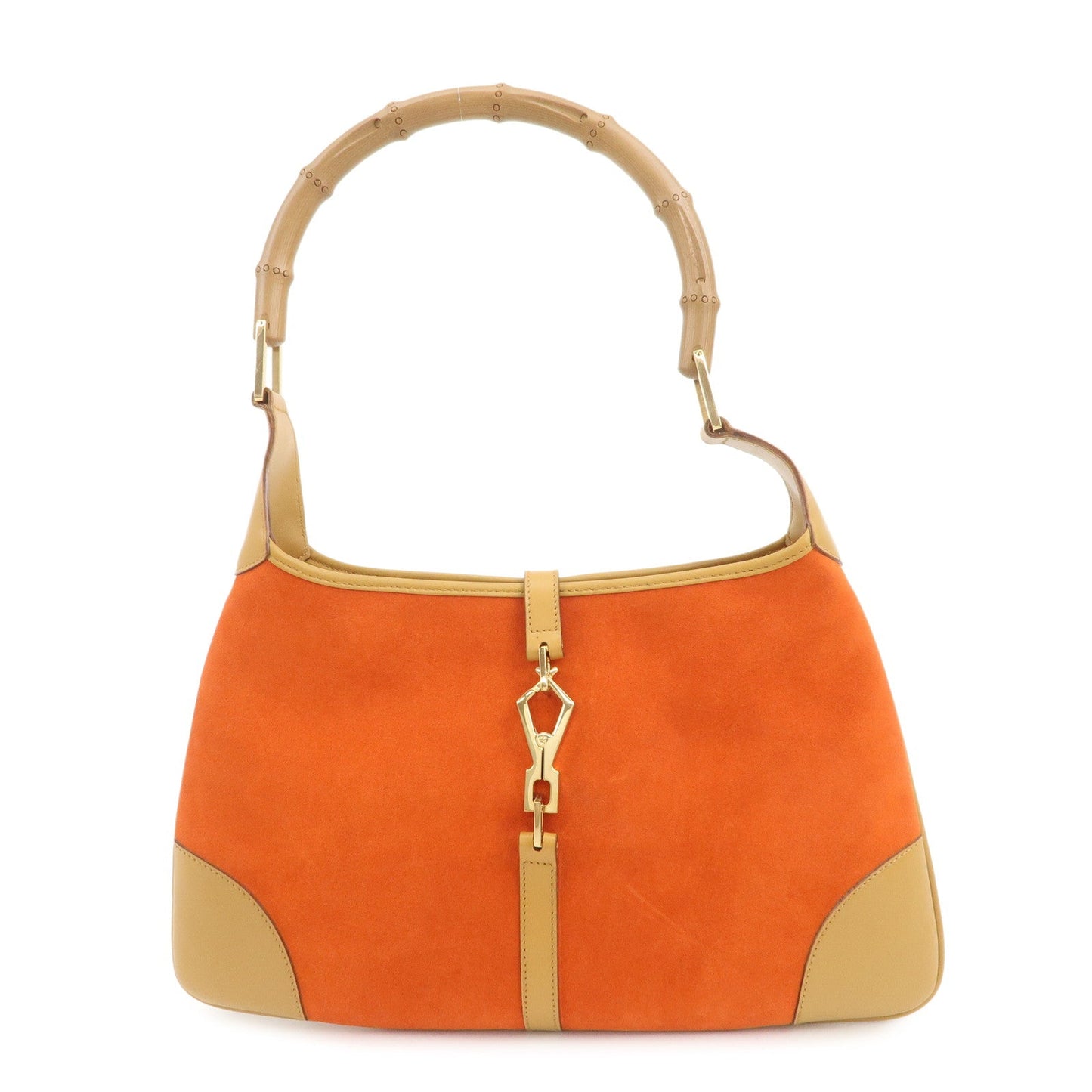 GUCCI Bamboo Suede Leather Shoulder Bag Orange 001??4060??002058