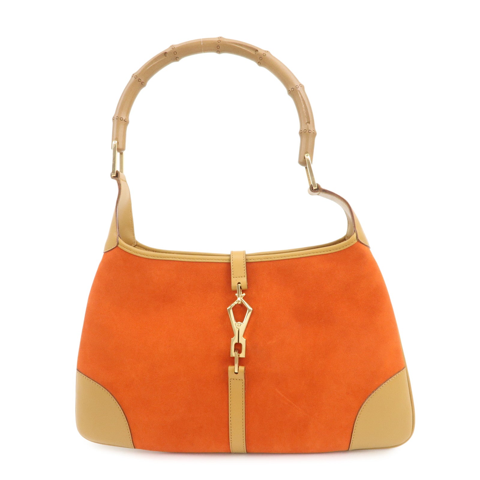 GUCCI Bamboo Suede Leather Shoulder Bag Orange 001??4060??002058