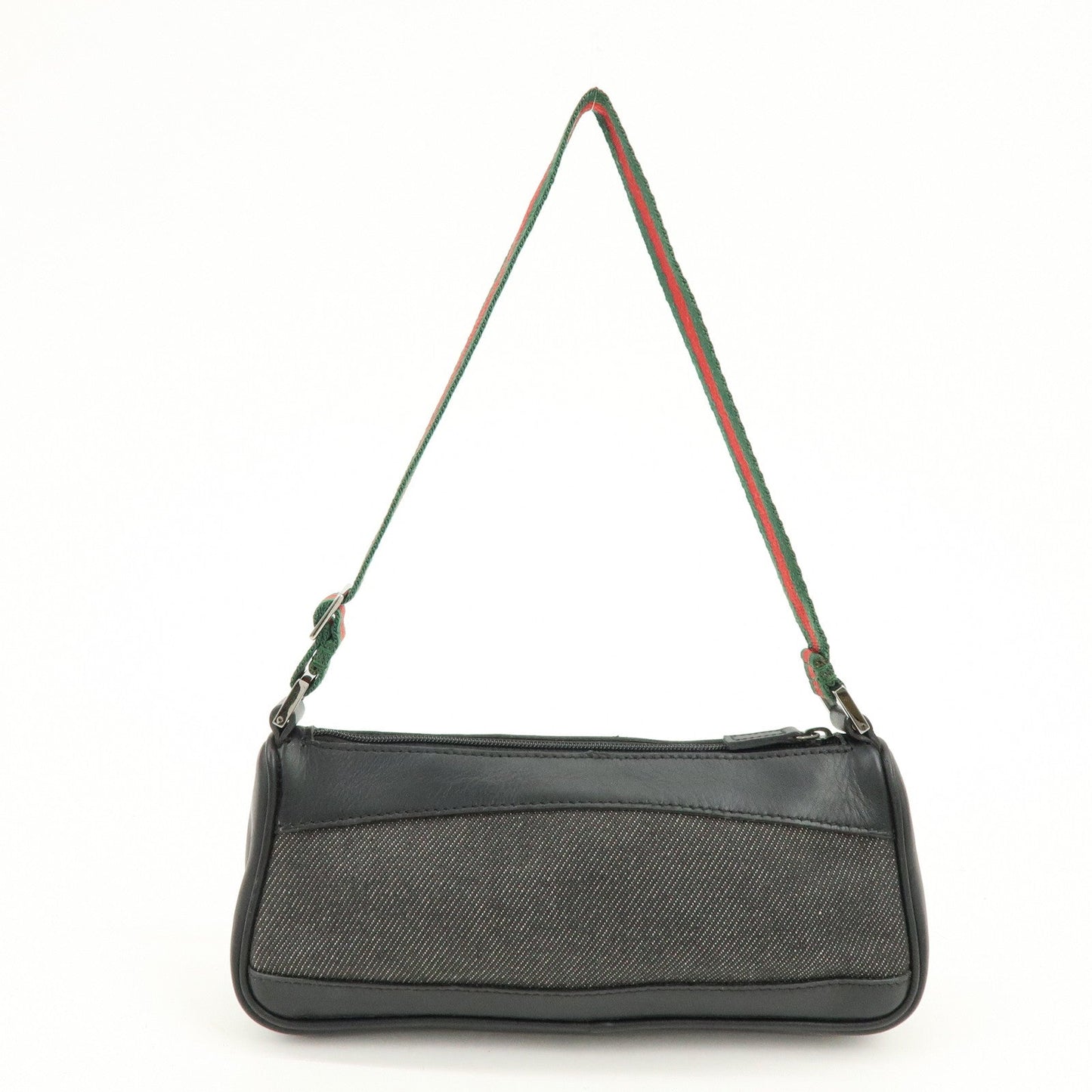 GUCCI Sherry Denim Leather Accessory Pouch Hand Bag Black 92820