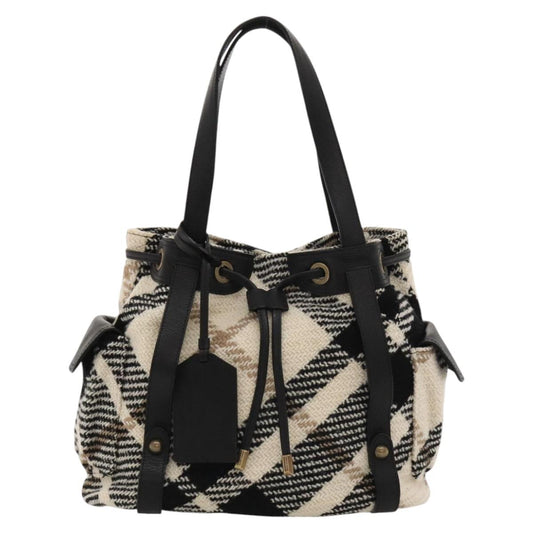 Burberry Nova Check Wool Tote Bag White