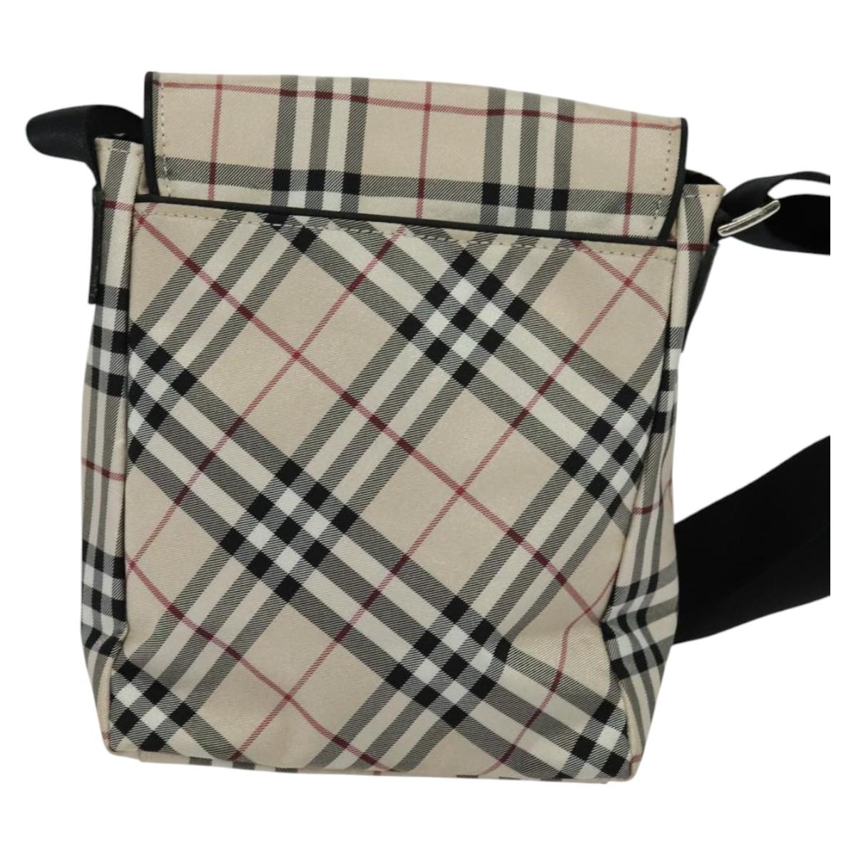 Burberry Label Shoulder Bag Nylon Beige Blue