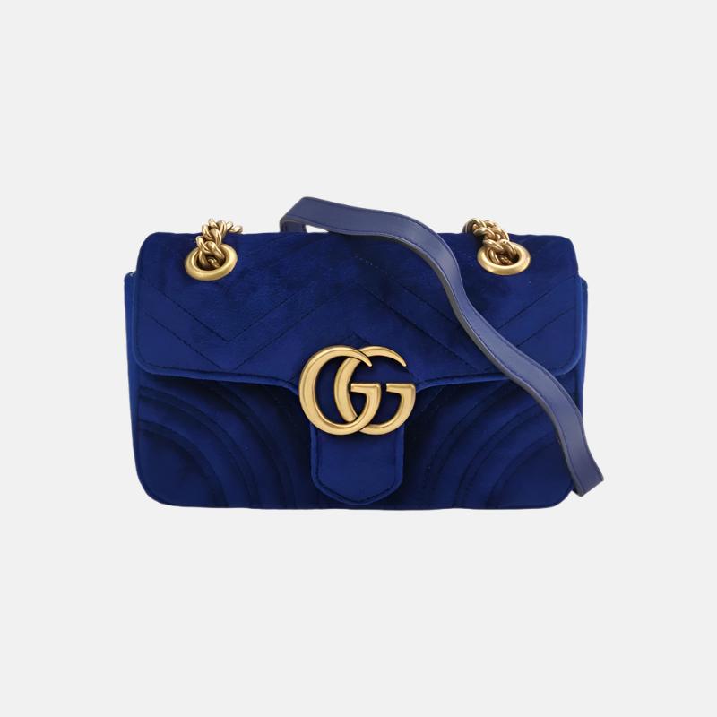 Gucci Marmont Velvet Navy Mini Flap Travel Bag Handbag 1