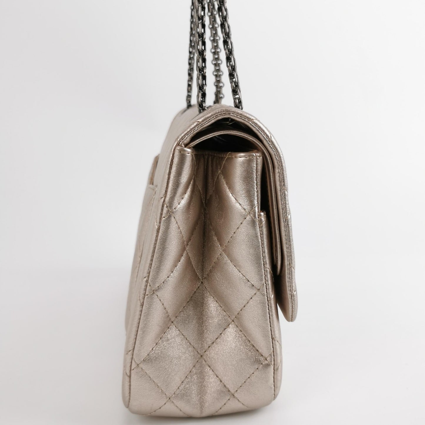 Chanel 2.55 Flap Maxi Rose Iridescent Lambskin Gold Silver Leather Shoulder Bag
