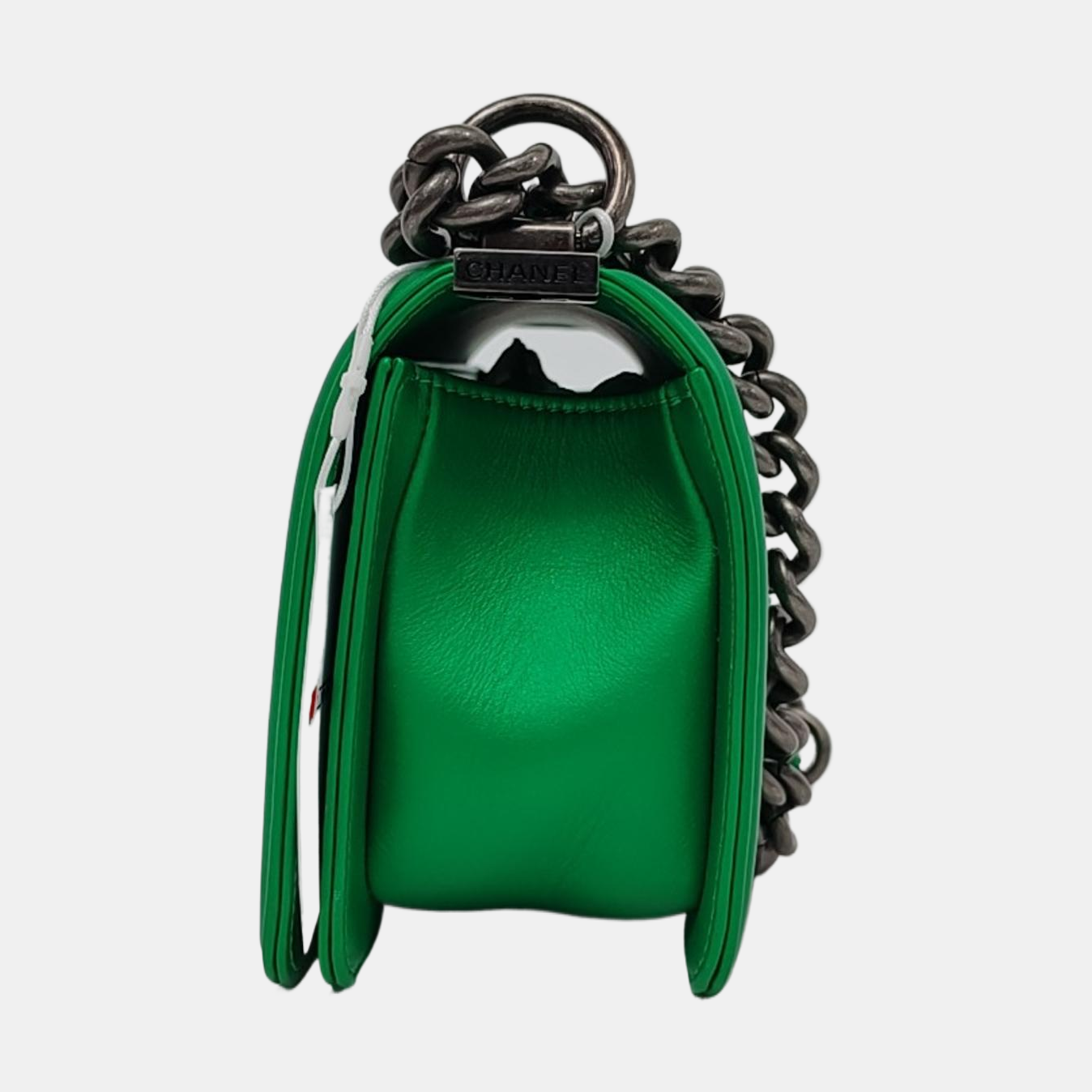Chanel Le Boy Calfskin Antiqued Hardware Green Silver Small Leather Handbag