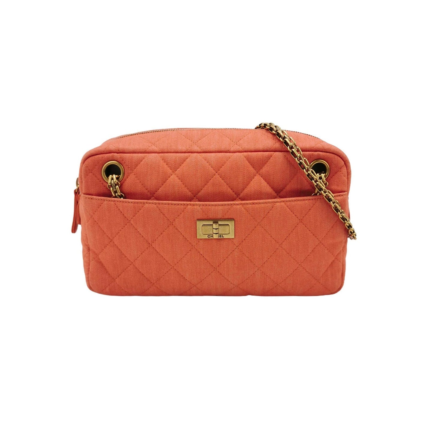 Chanel Quilted 2.55 Mademoiselle Camera Orange Small Canvas Handbag