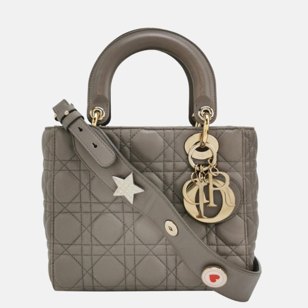 Dior Lady Abc Grey Cannage Lambskin Handbag Leather Travel Bag