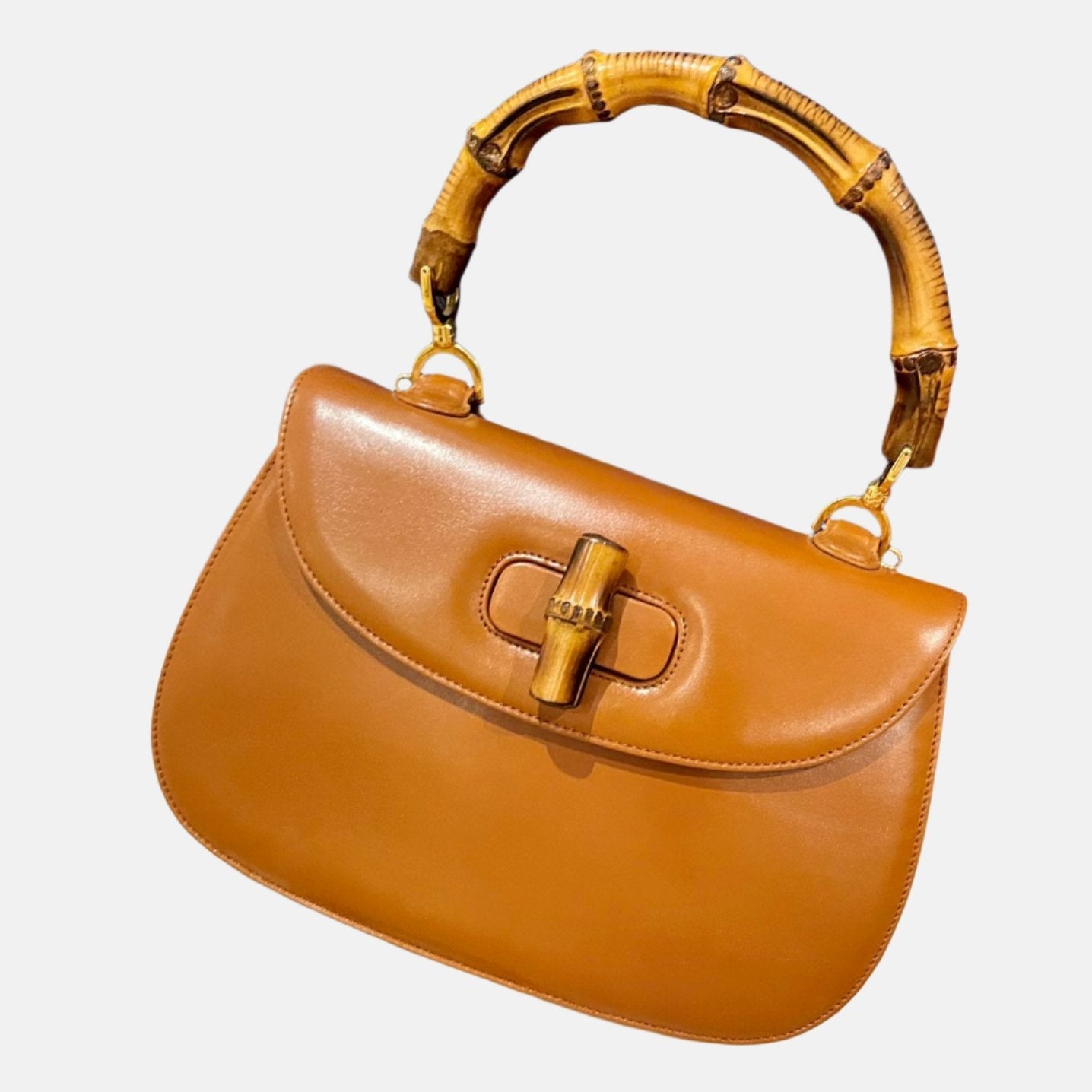 Gucci Bamboo Top Handle Leather Brown Tan Medium Travel Bag Brown 1