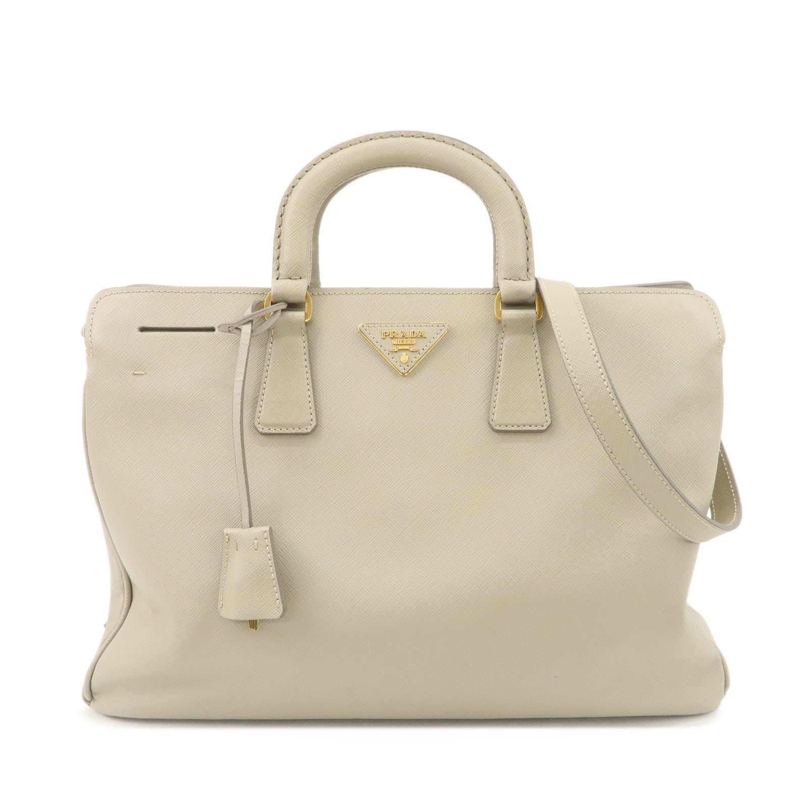 Triangle 2Way Bag Hand Bag Hardware d Leather Beige Gold Handbag