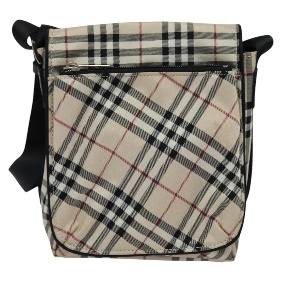 Burberry Label Shoulder Bag Nylon Beige Blue