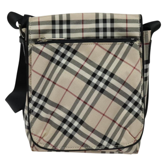 Burberry Label Shoulder Bag Nylon Beige Blue