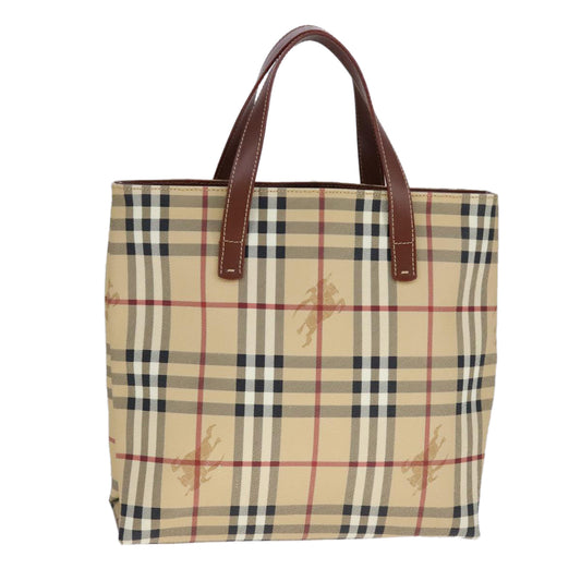 Burberry Haymarket Tote Bag Leather Beige