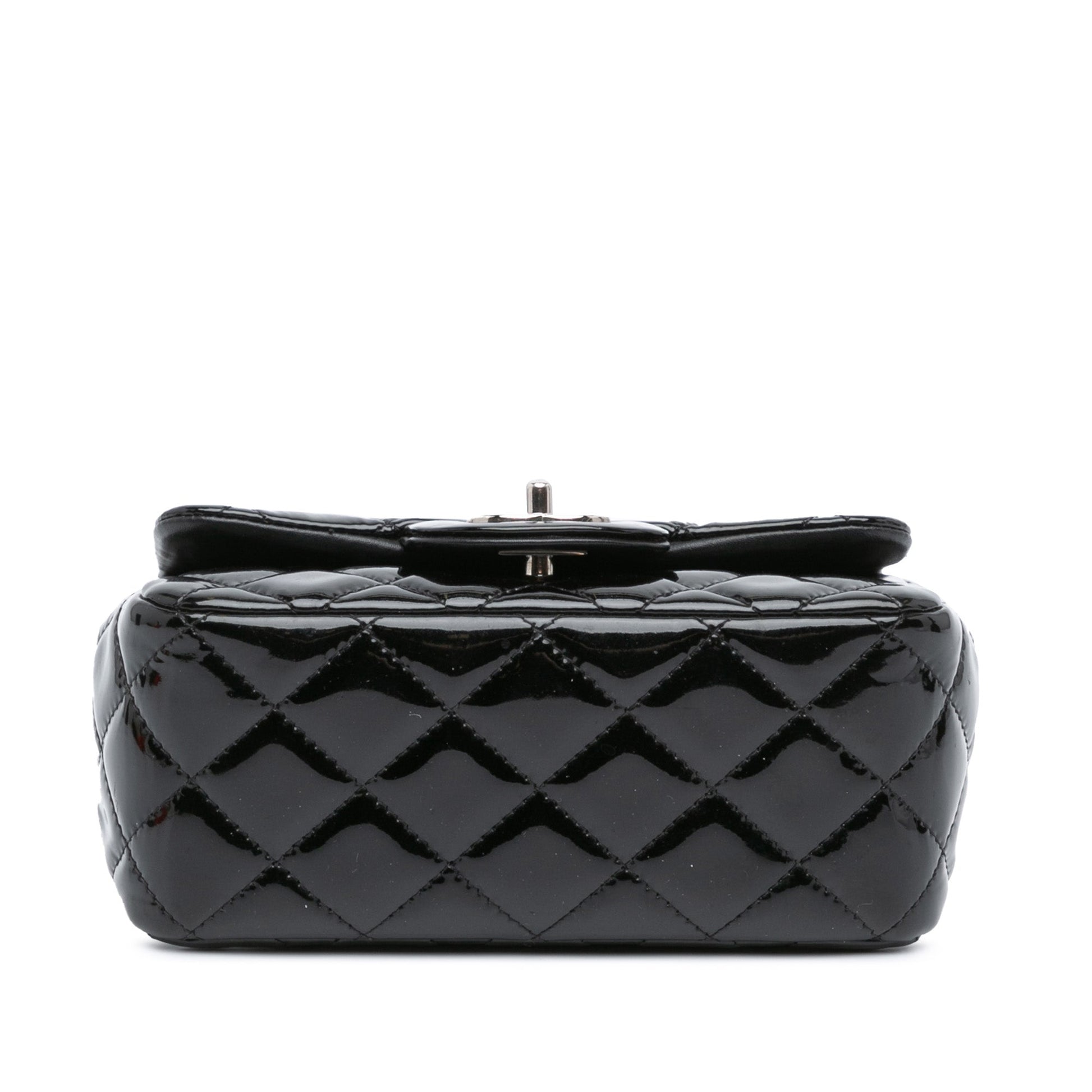 Black Chanel Mini Square Classic Patent Single Flap Crossbody Bag