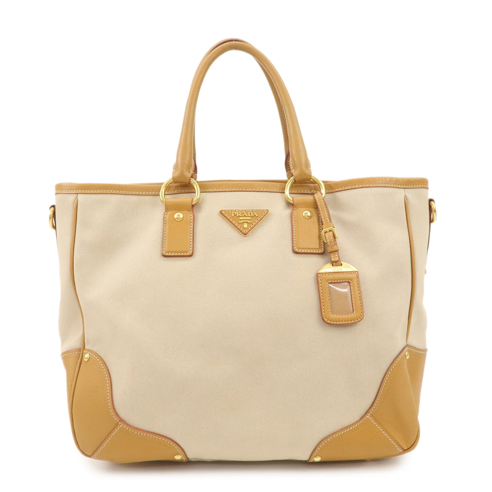 Tote Bag Triangle 2 Way Leather Canvas Brown