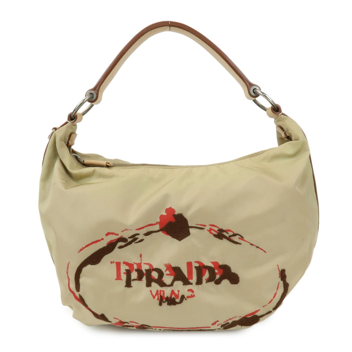 Shoulder Bag Hand Bag 2 Leather Nylon Beige