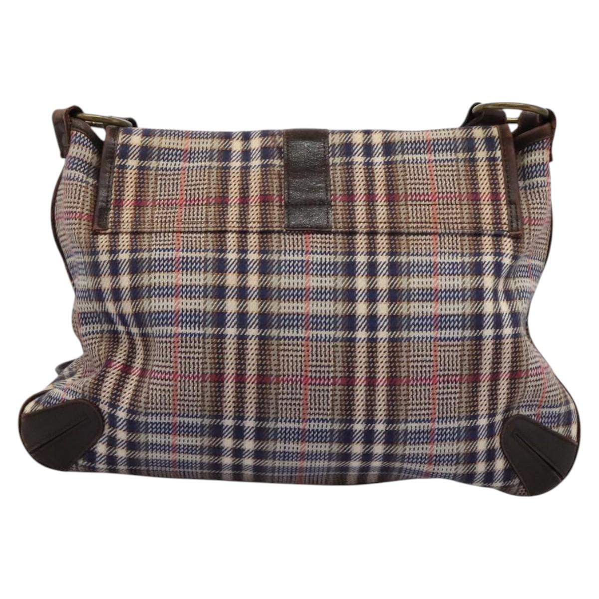 Burberry Label Shoulder Bag Canvas Beige Blue Canvas Shoulder Bag