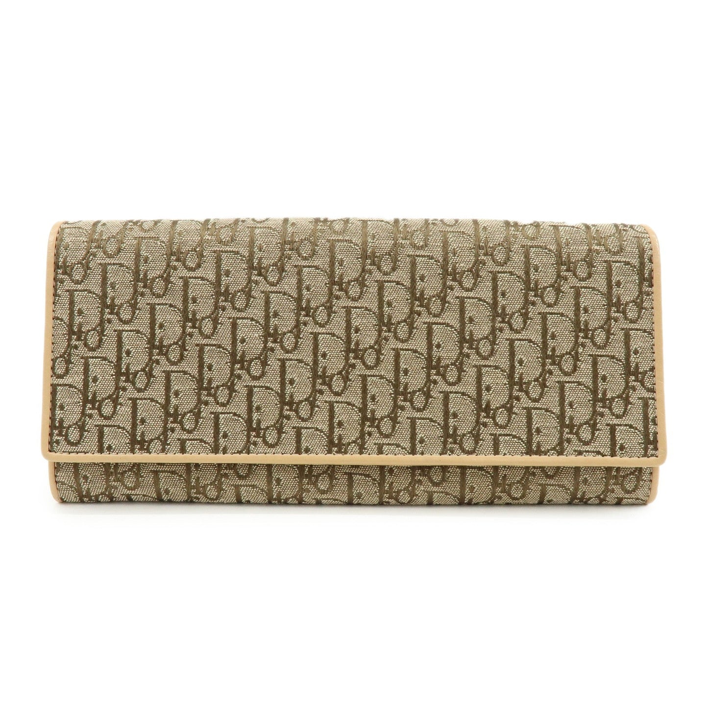 Dior Handbag Christian Trotter Juard Long Wallet Leather Canvas Brown