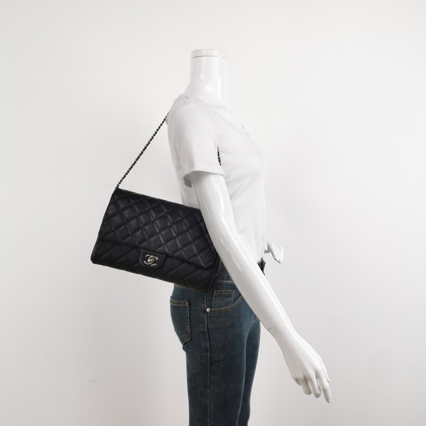 Chanel Envelope Chains Caviar Black Leather Shoulder Bag