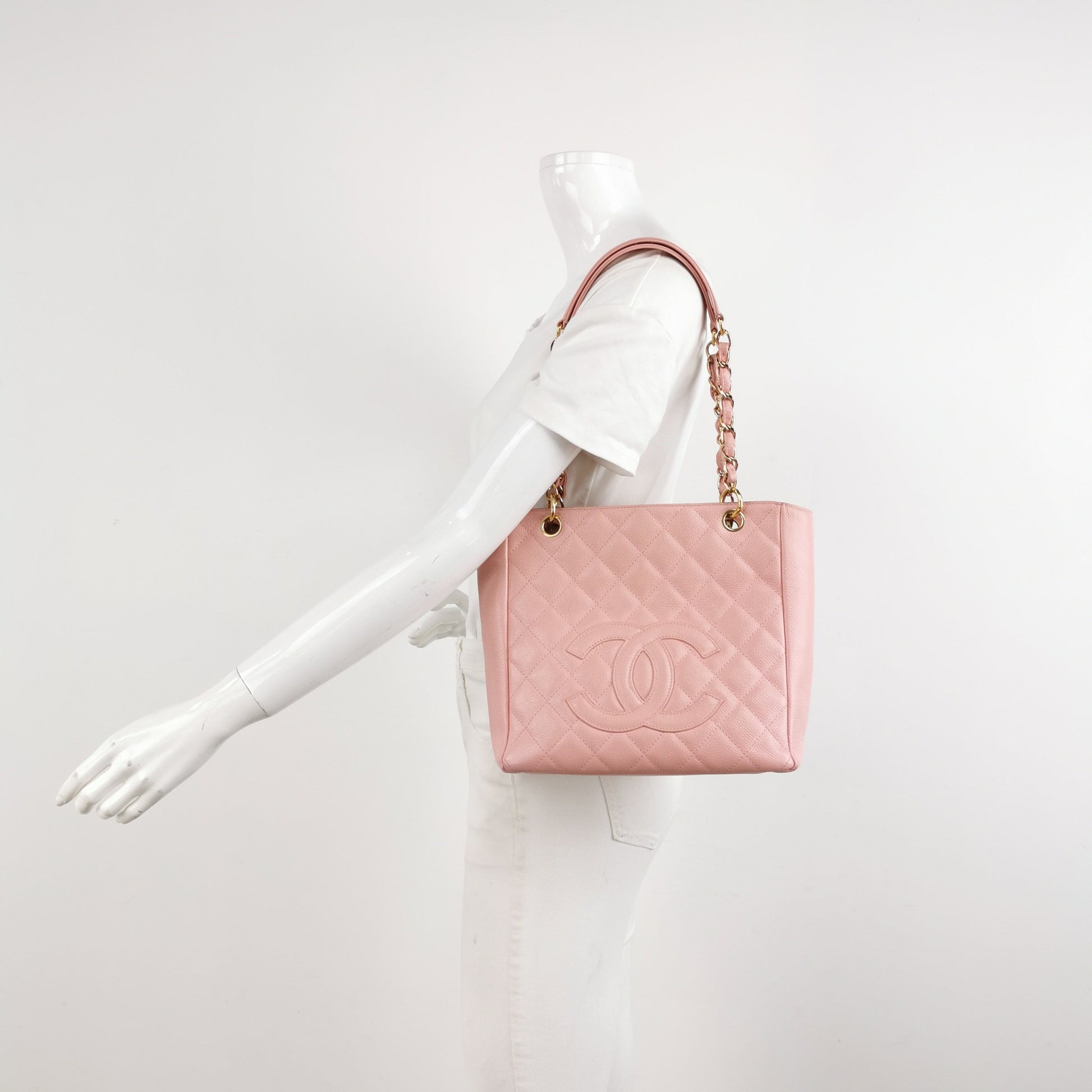 Chanel PST Petite Shopping Caviar Hardware Pink Gold Leather Tote Bag