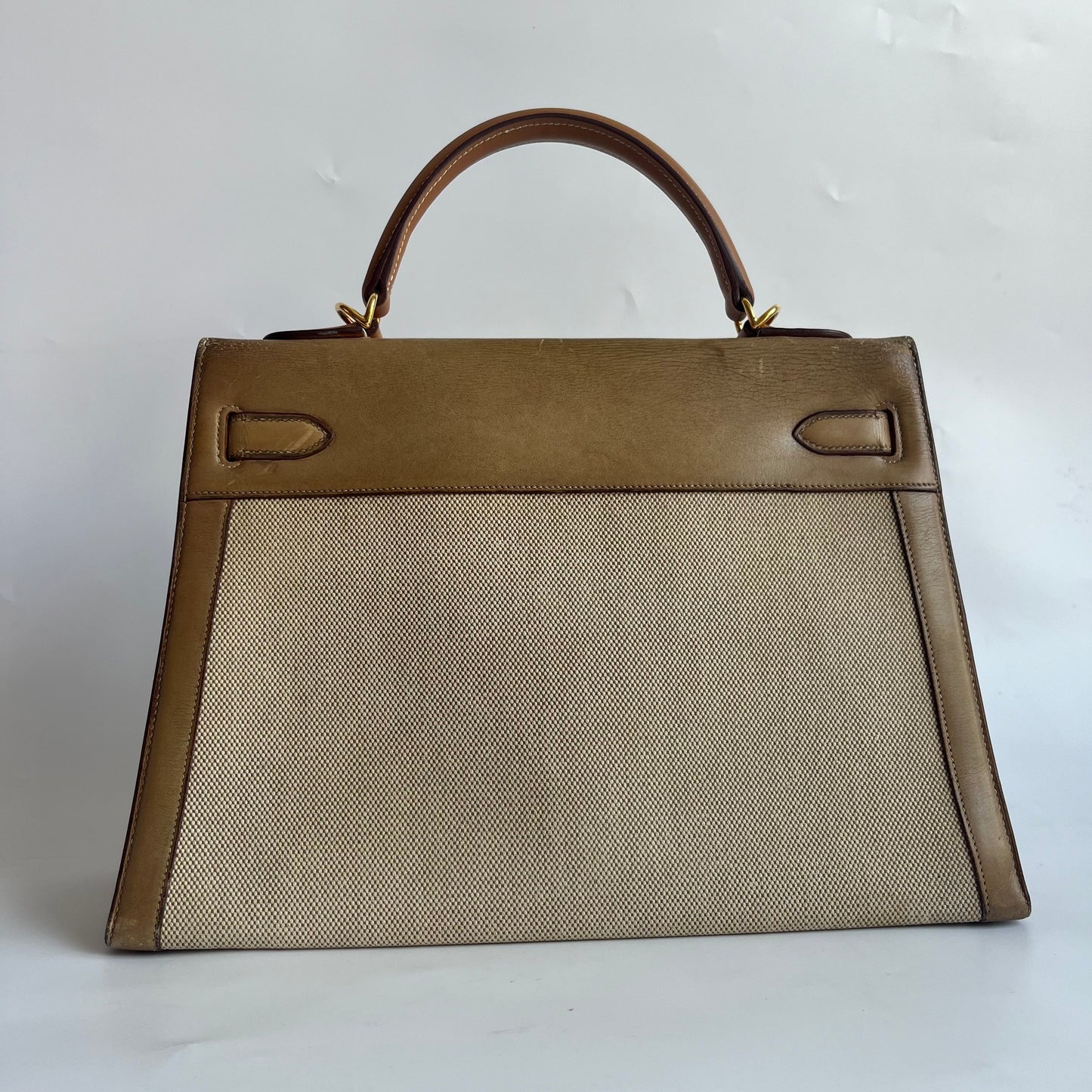 Hermes Kelly Sellier Natural And Hardware Handbag Leather Canvas Travel Bag