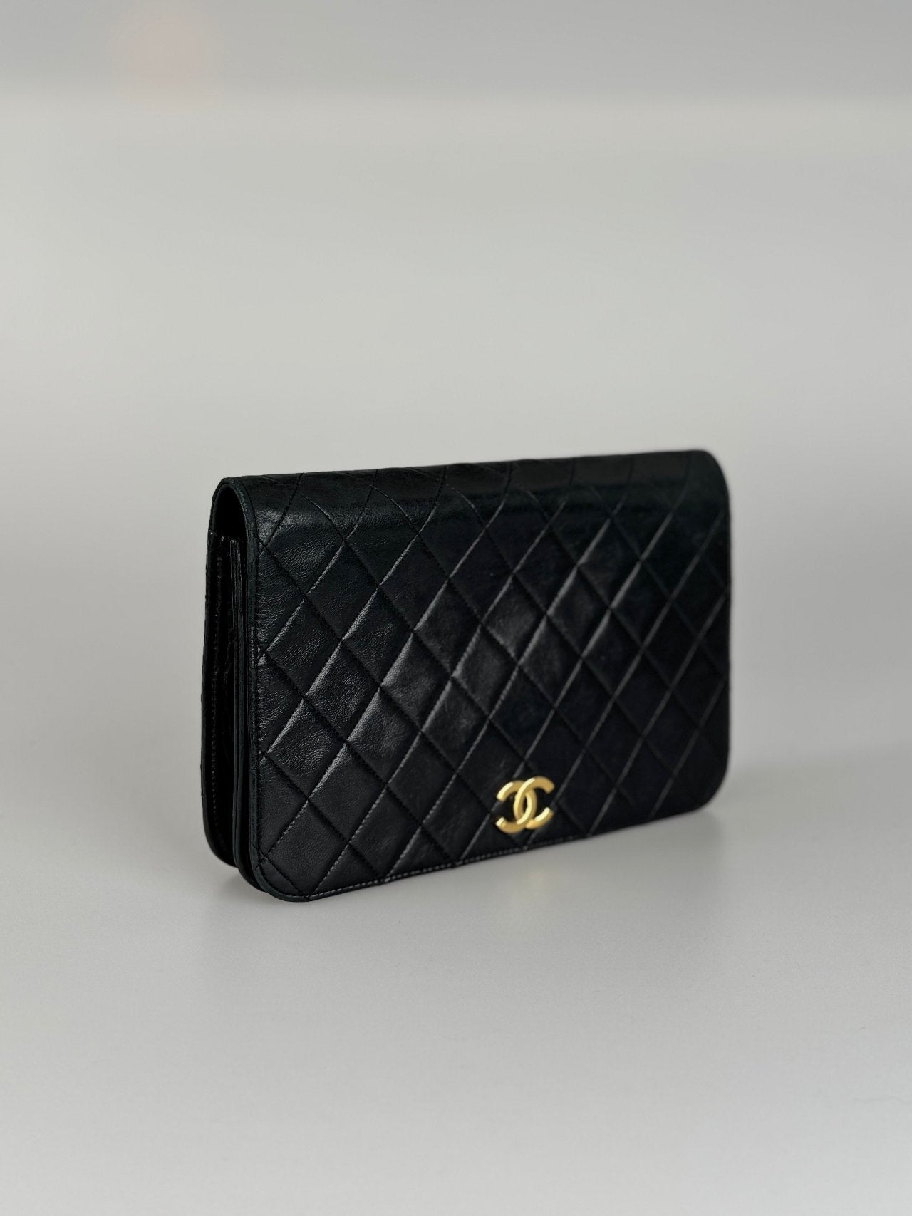 Chanel   Matelassé Lambskin Shoulder Bag in Black with 24 k gold hardware