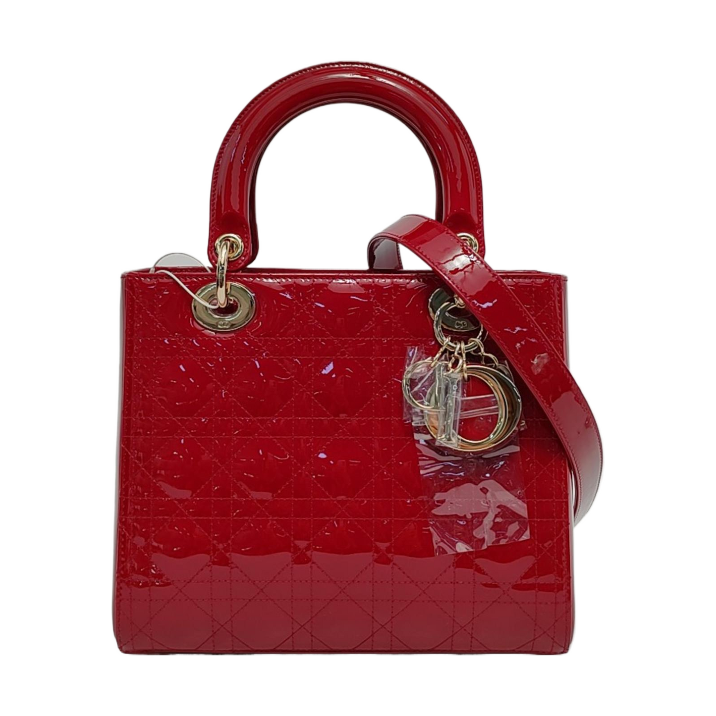 Dior Lady Medium Burgundy Patent Handbag Hardware Leather Red Travel Bag