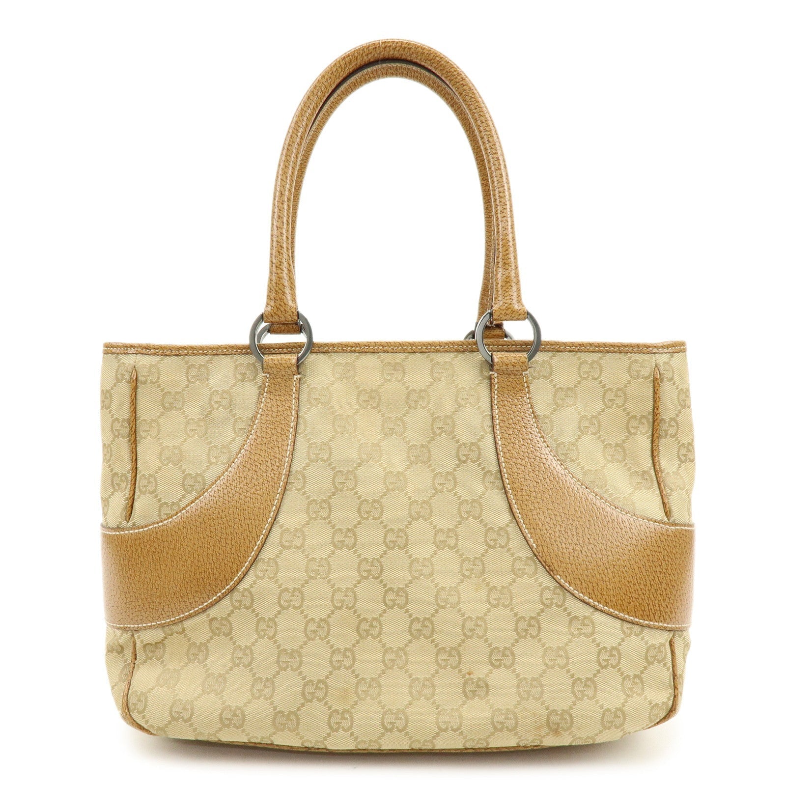 GUCCI GG Canvas Leather Tote Bag Hand Bag Beige Camel 113011