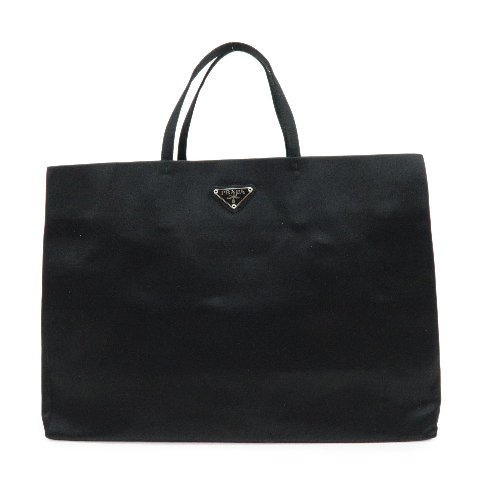 Tote Bag Triangle Hand Bag Satin Black Logo