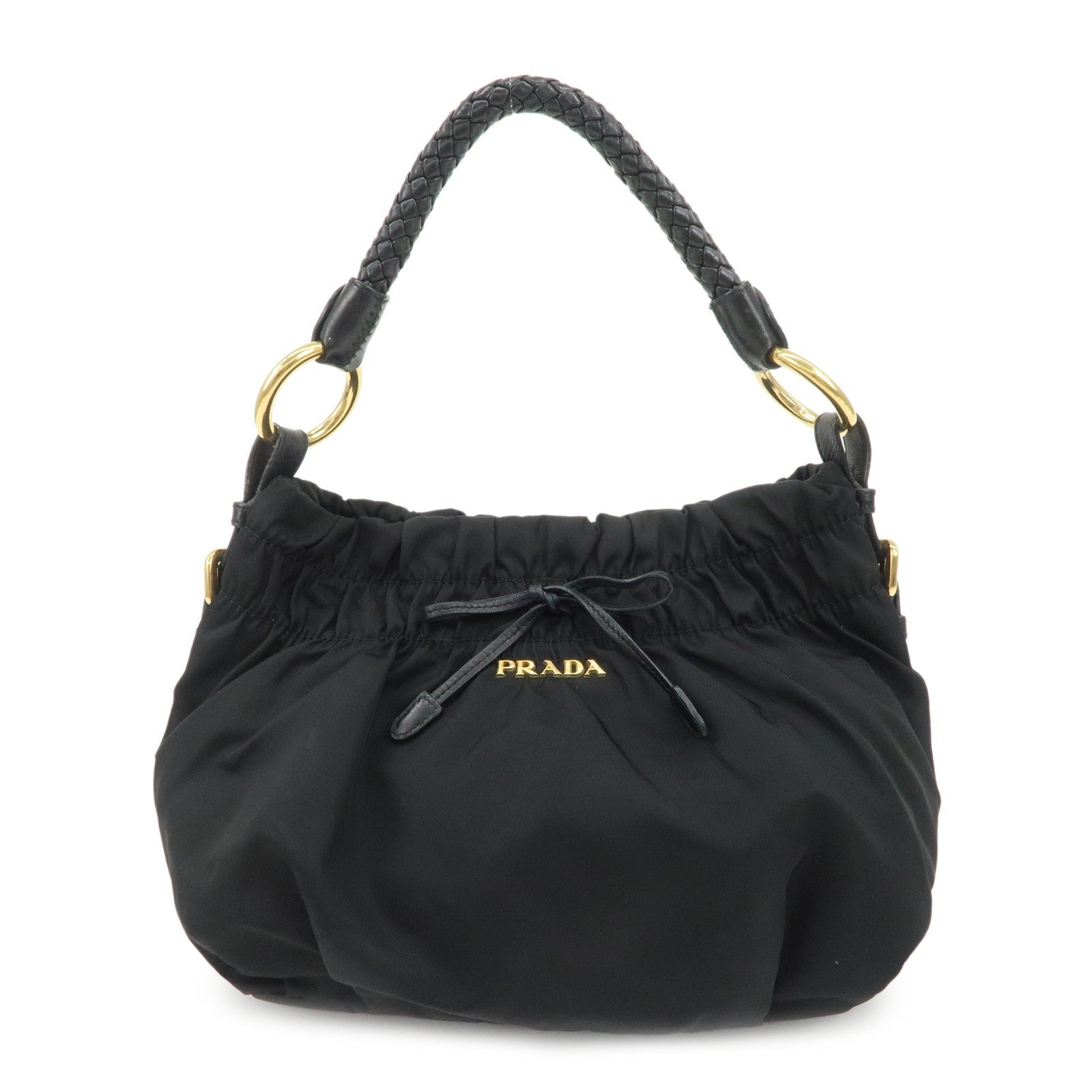 Shoulder Bag Gathered Ribbon Hand Bag Leather Nylon